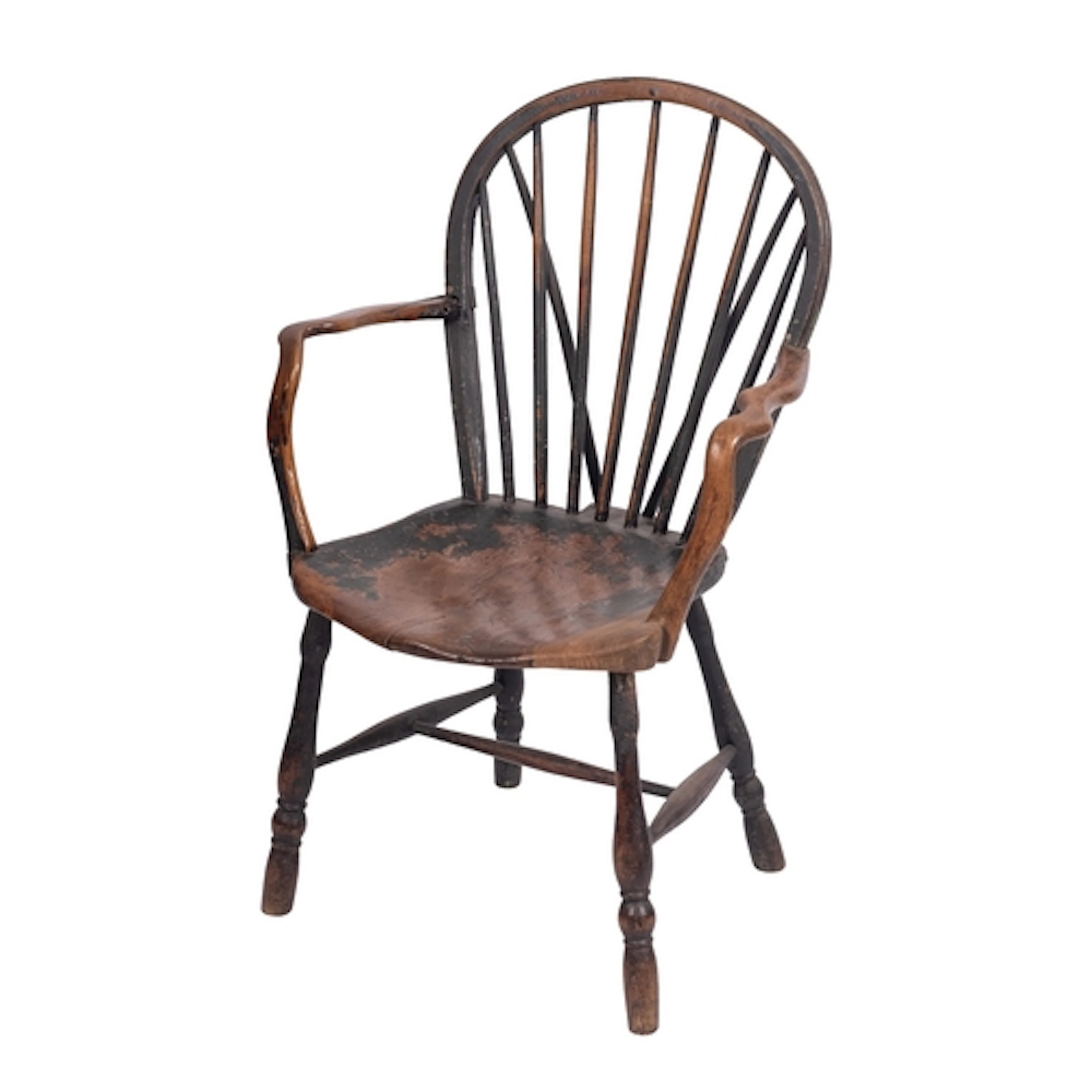 An elm, oak, ash and partially painted country elbow chair, ...