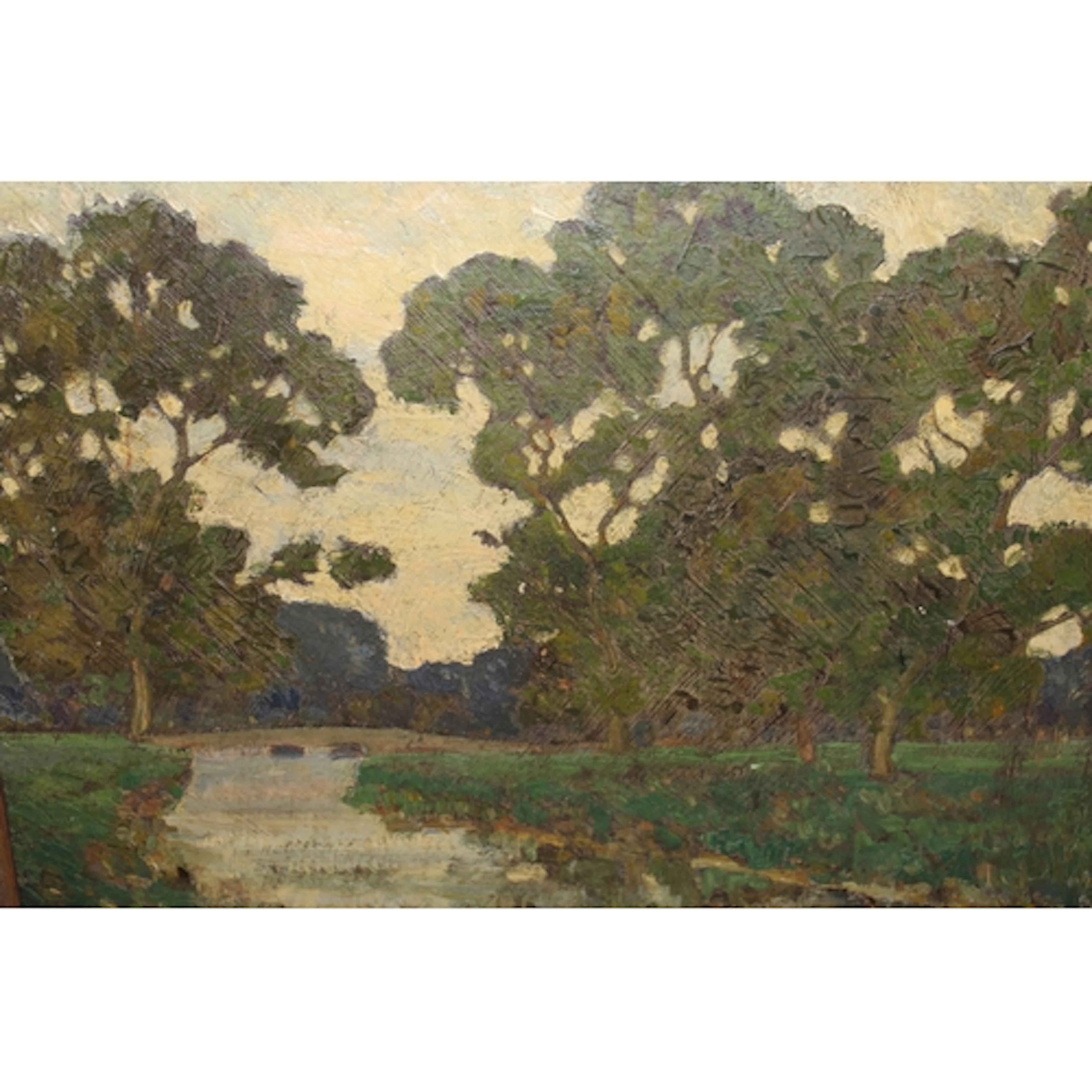 Barbizon School, oil on panel, river landscape with stone br...