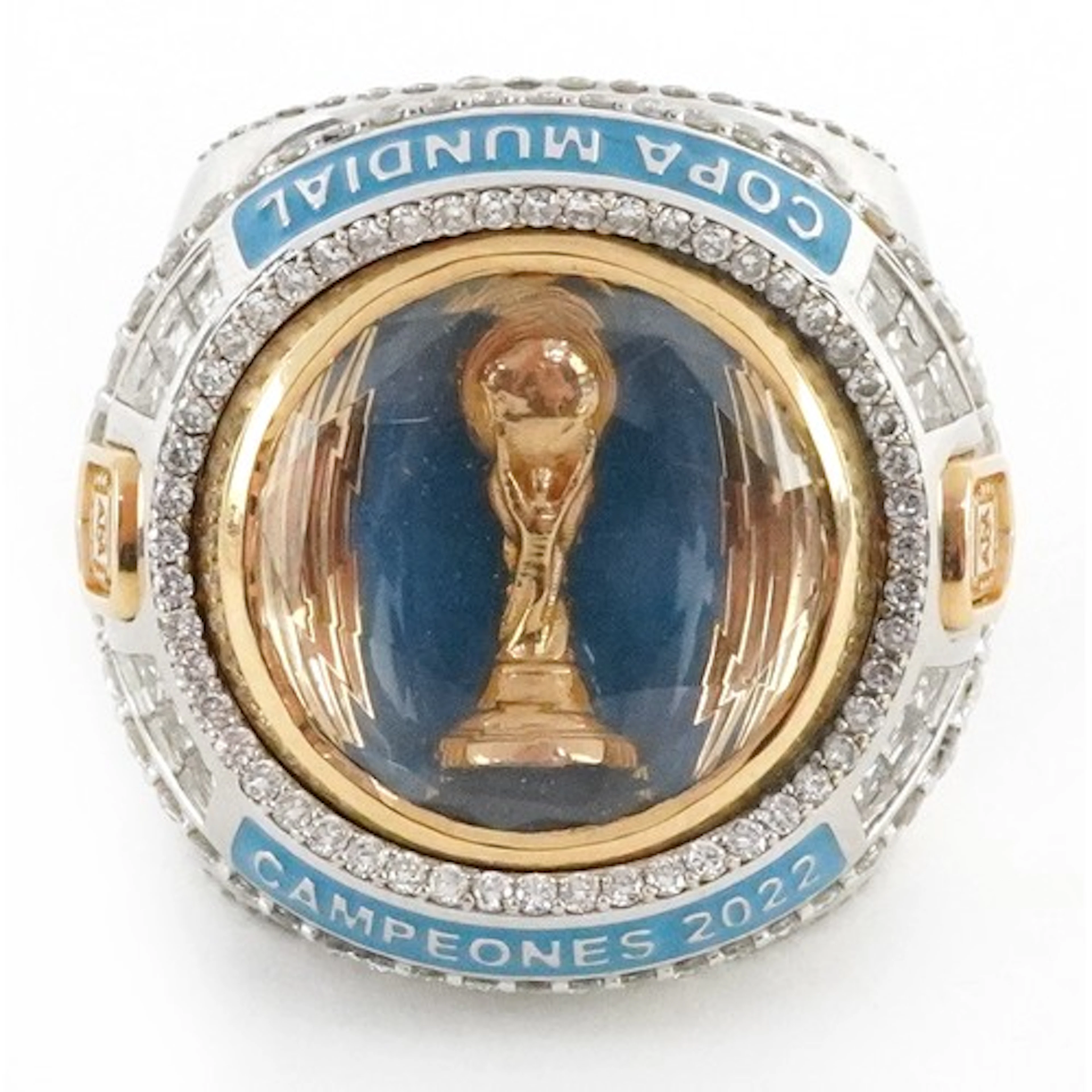 Lionel Messi 2022 World Cup ring, 18ct white gold and enamel...