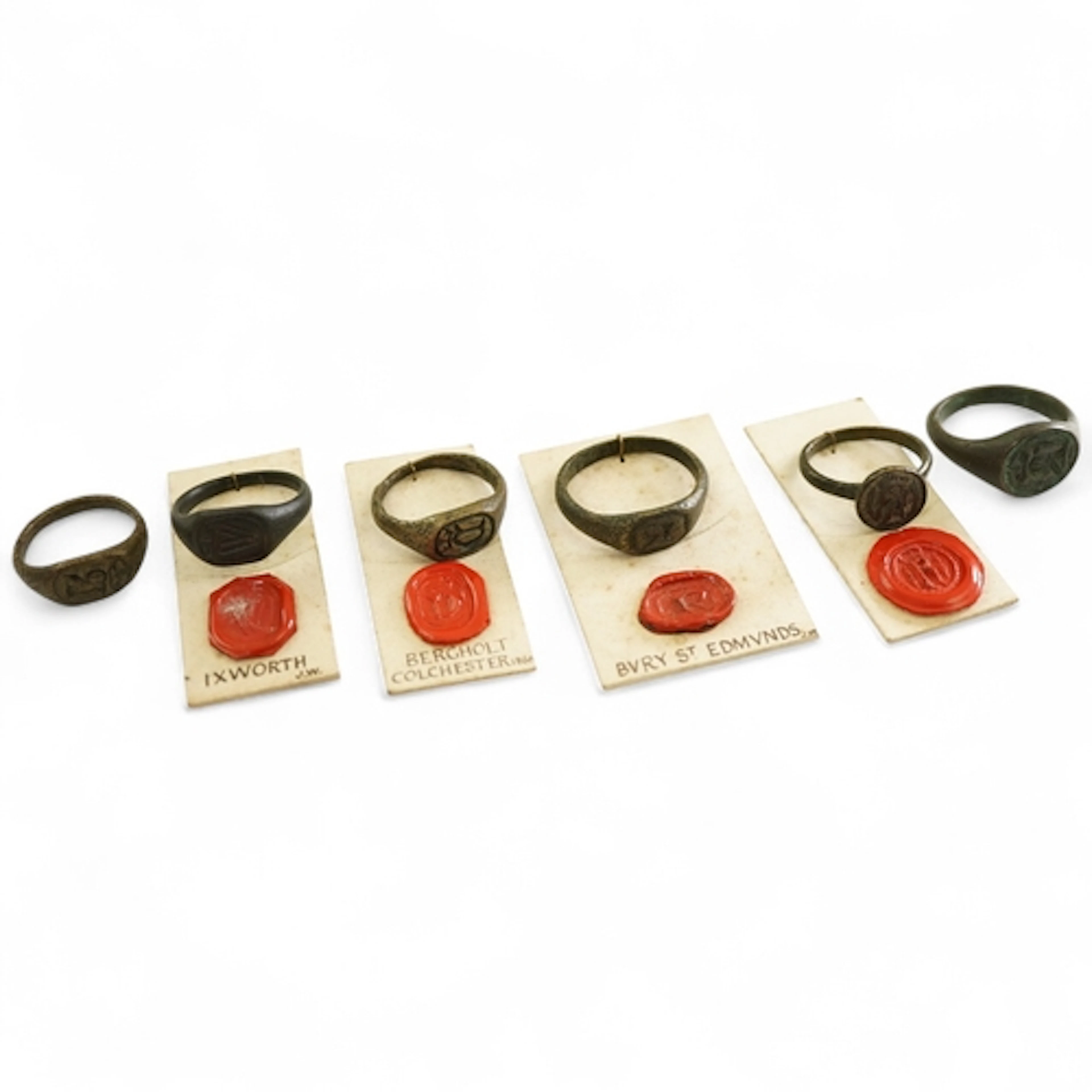 A collection of six bronze signet rings, England, circa 16th...
