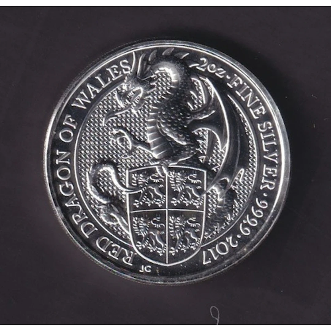 UK 2017 The Queen’s Beasts Red Dragon of Wales £5 2oz .999.9...