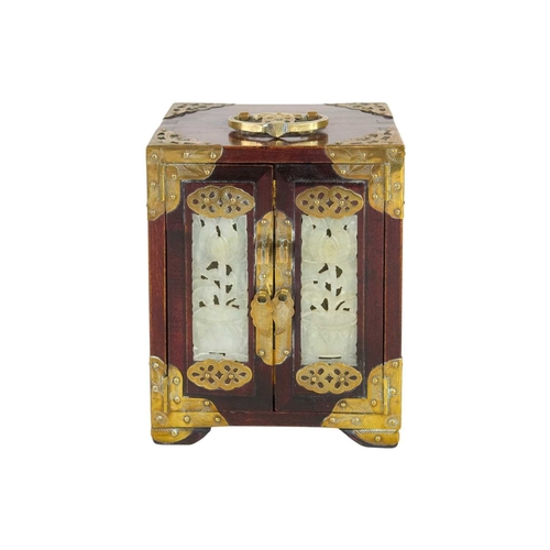 A Chinese hardwood and brass mounted small jewellery casket....
