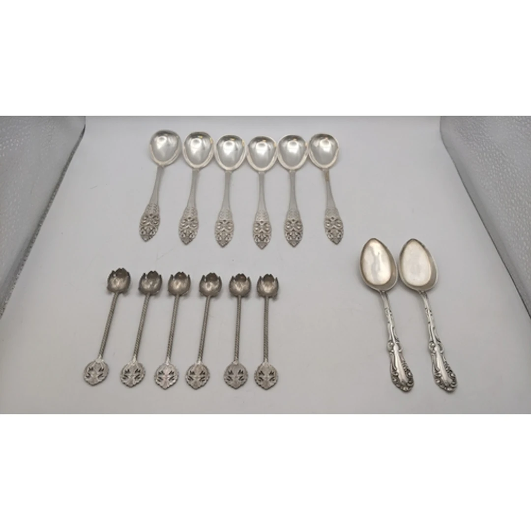 A set of six continental 800 grade silver condiment spoons, ...