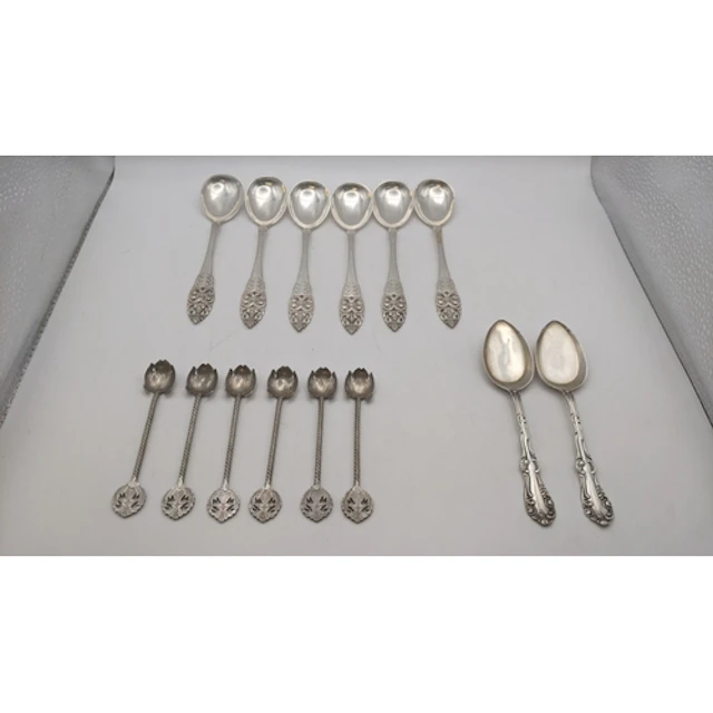 A set of six continental 800 grade silver condiment spoons, ...
