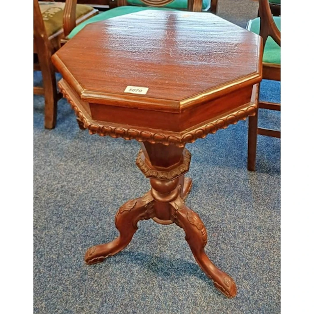 19TH CENTURY STYLE MAHOGANY OCTAGONAL PEDESTAL SEWING TABLE ...