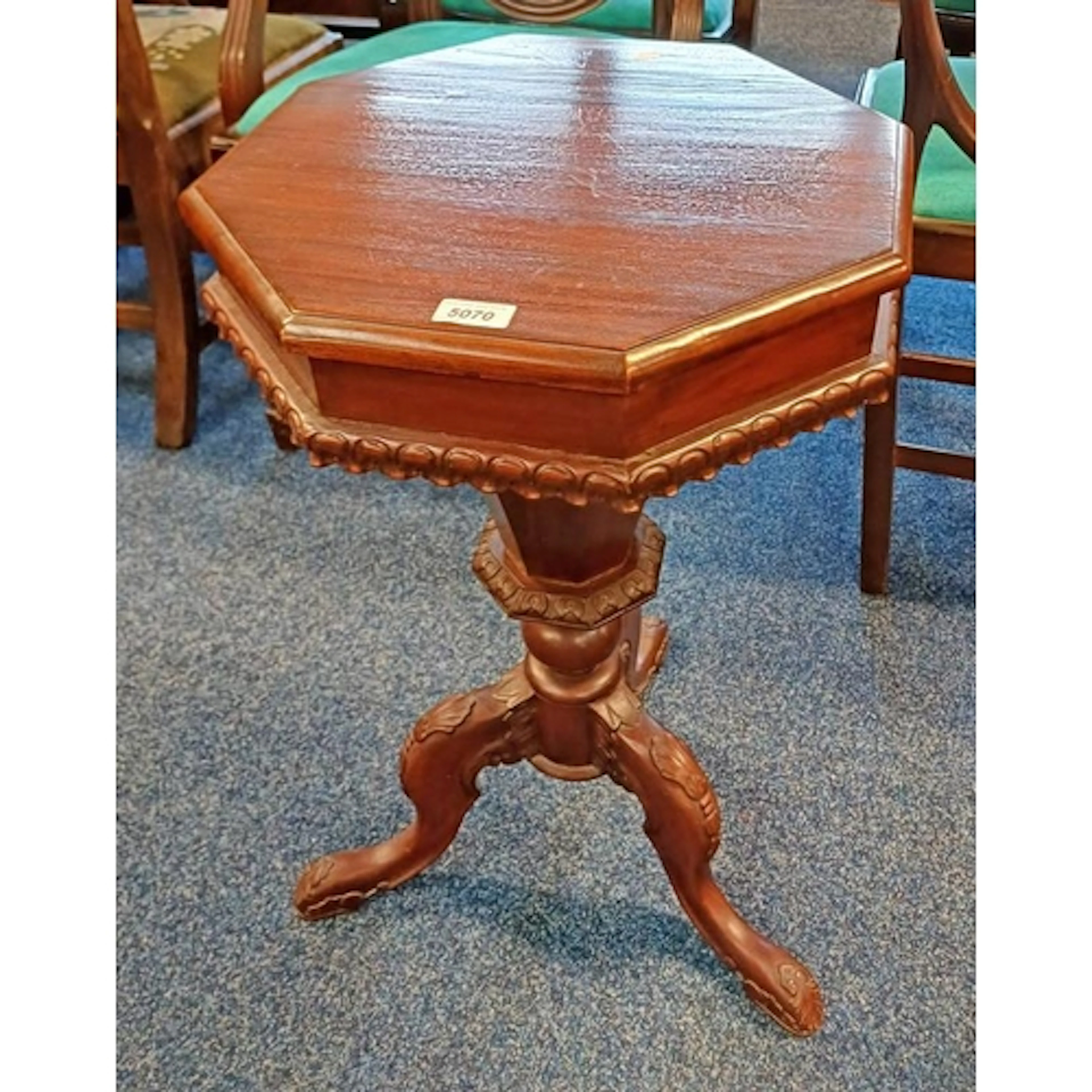 19TH CENTURY STYLE MAHOGANY OCTAGONAL PEDESTAL SEWING TABLE ...