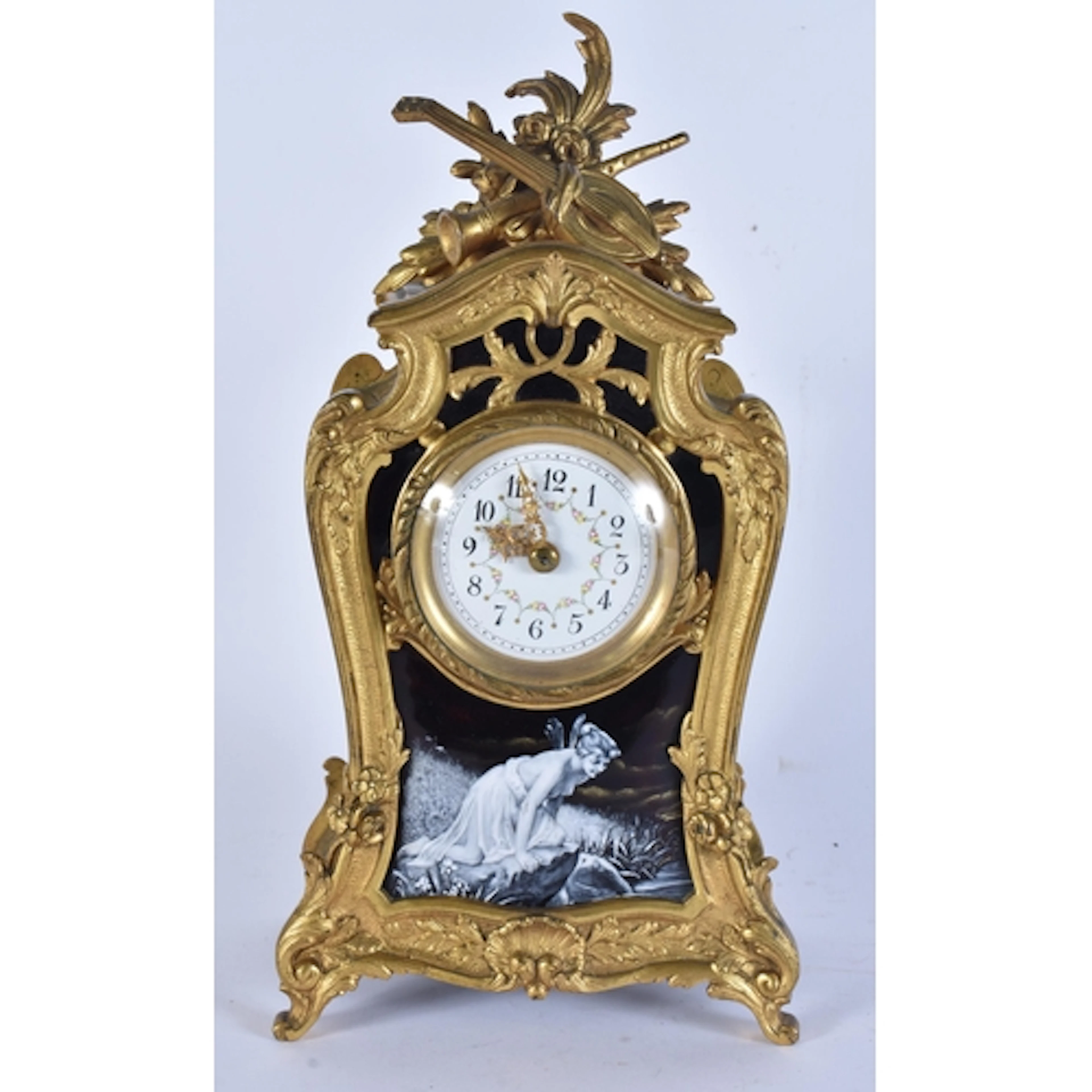 A FINE 19TH CENTURY FRENCH GILT BRONZE AND LIMOGES ENAMEL MA...