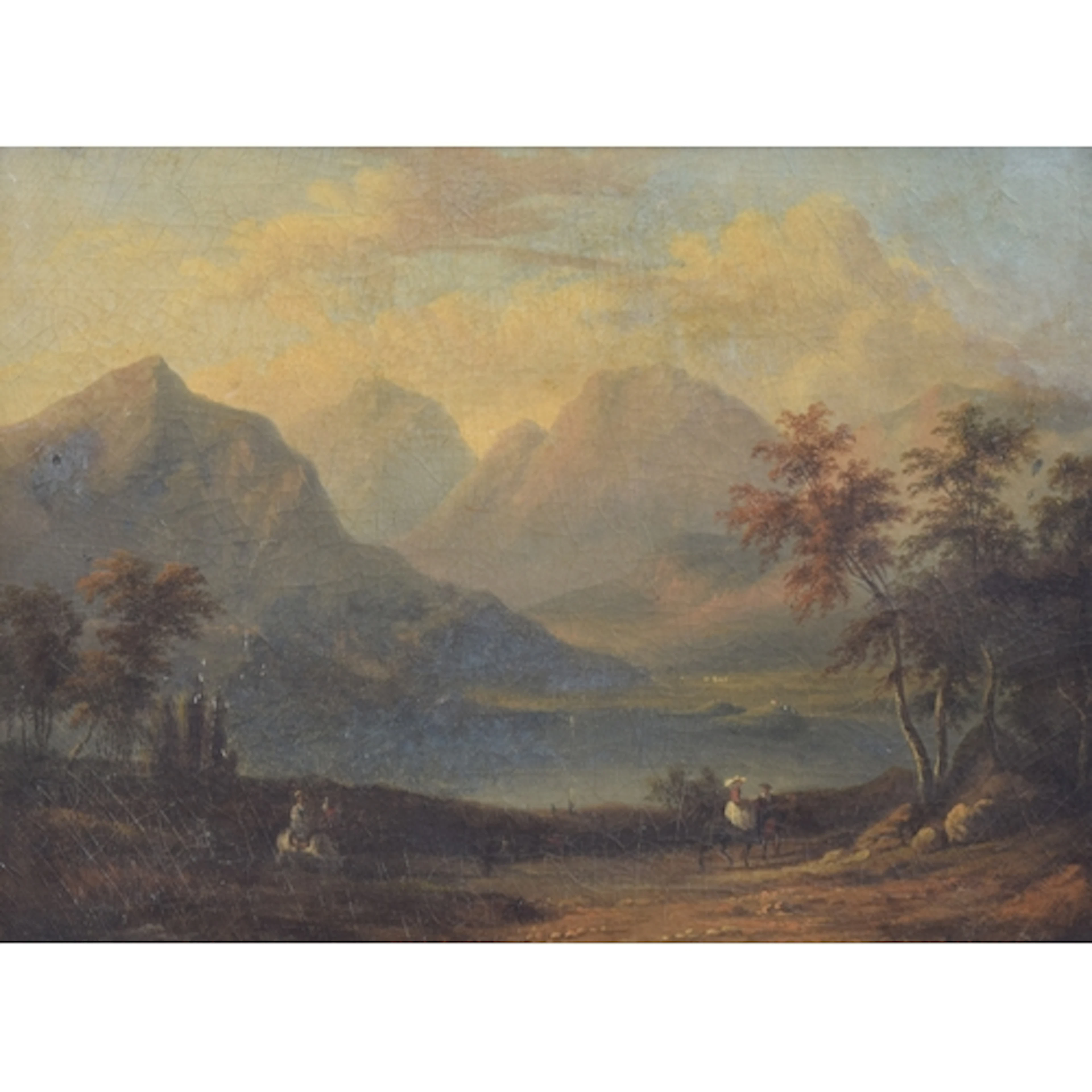 An 18th century oil on canvas of a Romantic mountainous land...