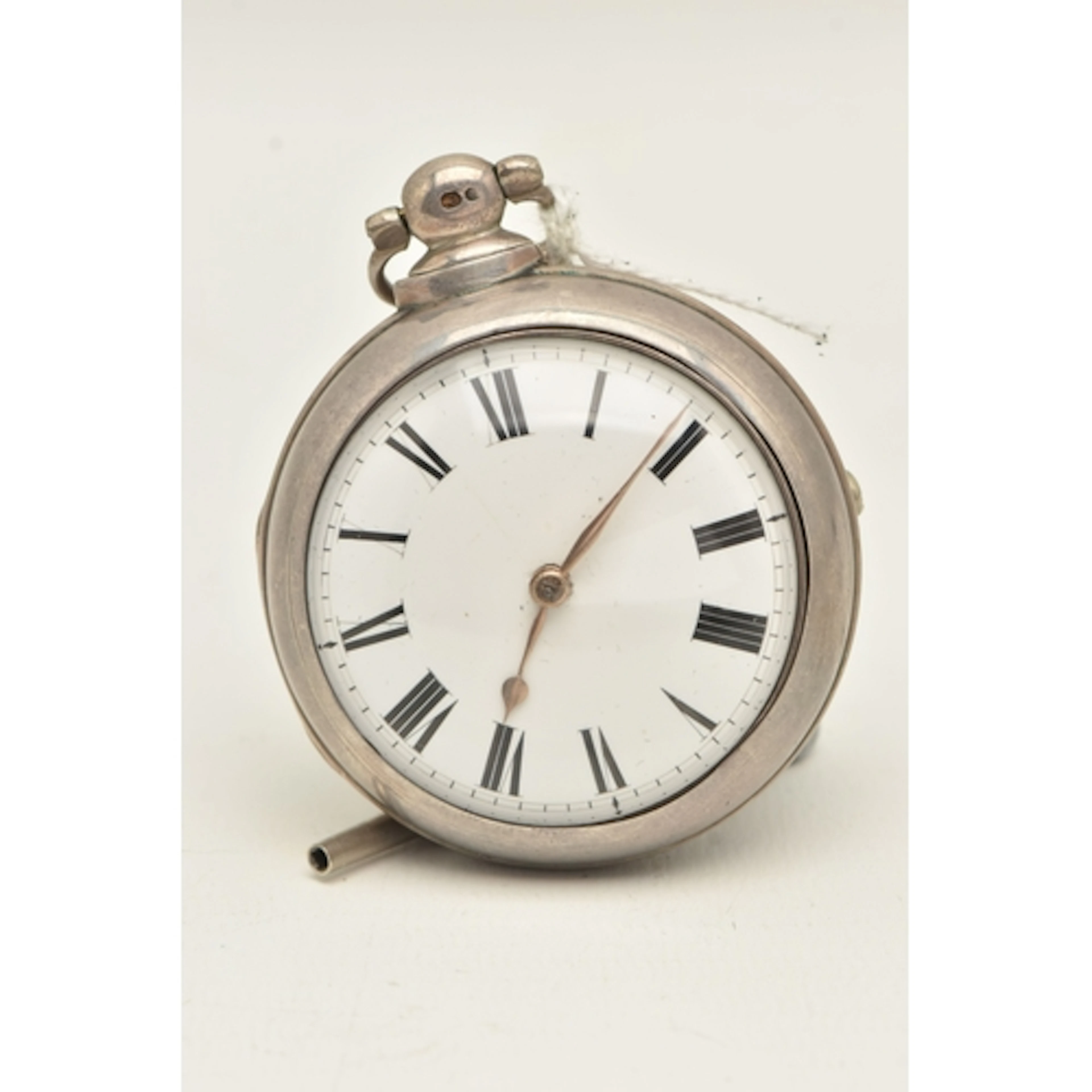 AN EARLY VICTORIAN SILVER OPEN FACE POCKET WATCH WITH PAIRIN...