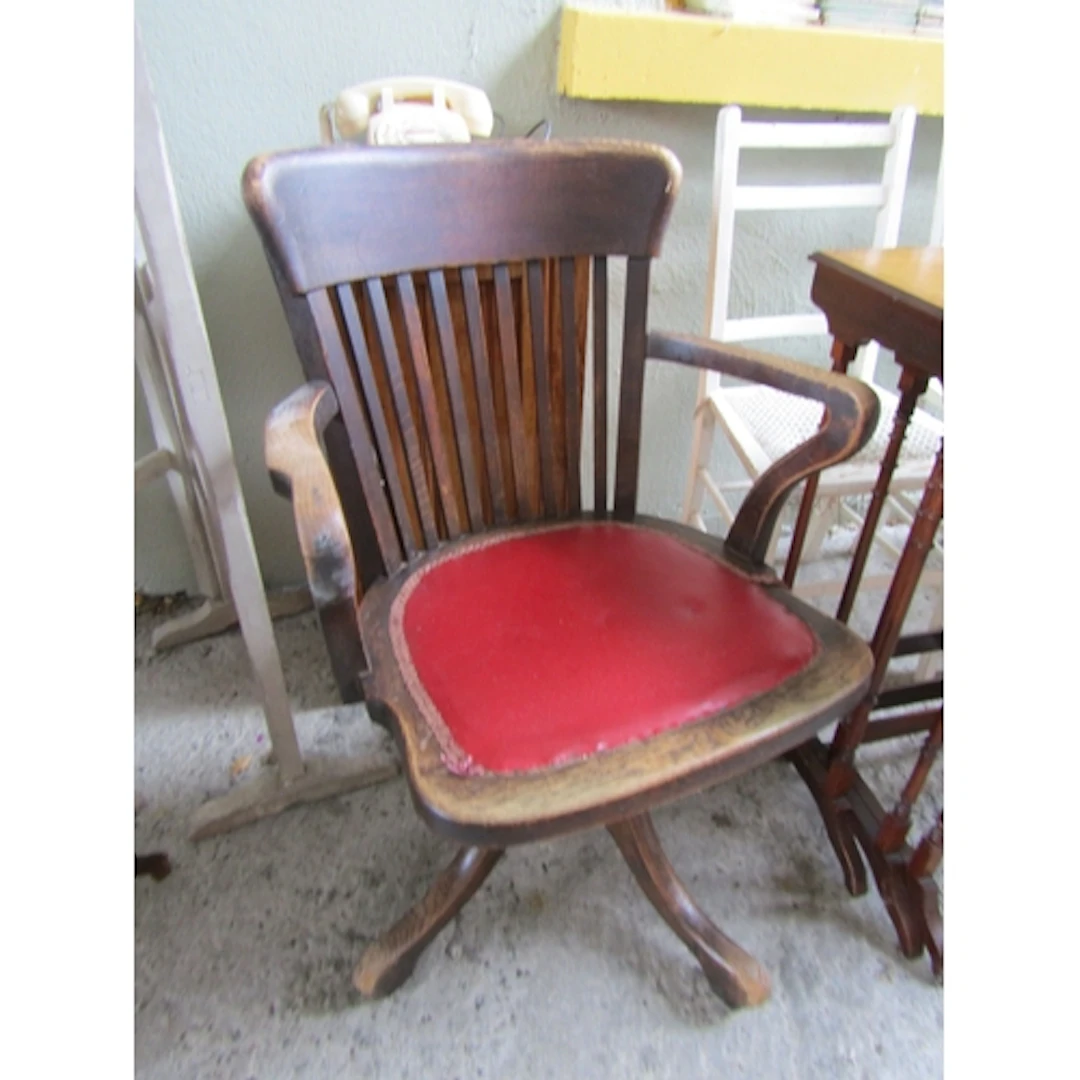 Edwardian Desk Chair Revolving Form with Inset Leather Seat ...