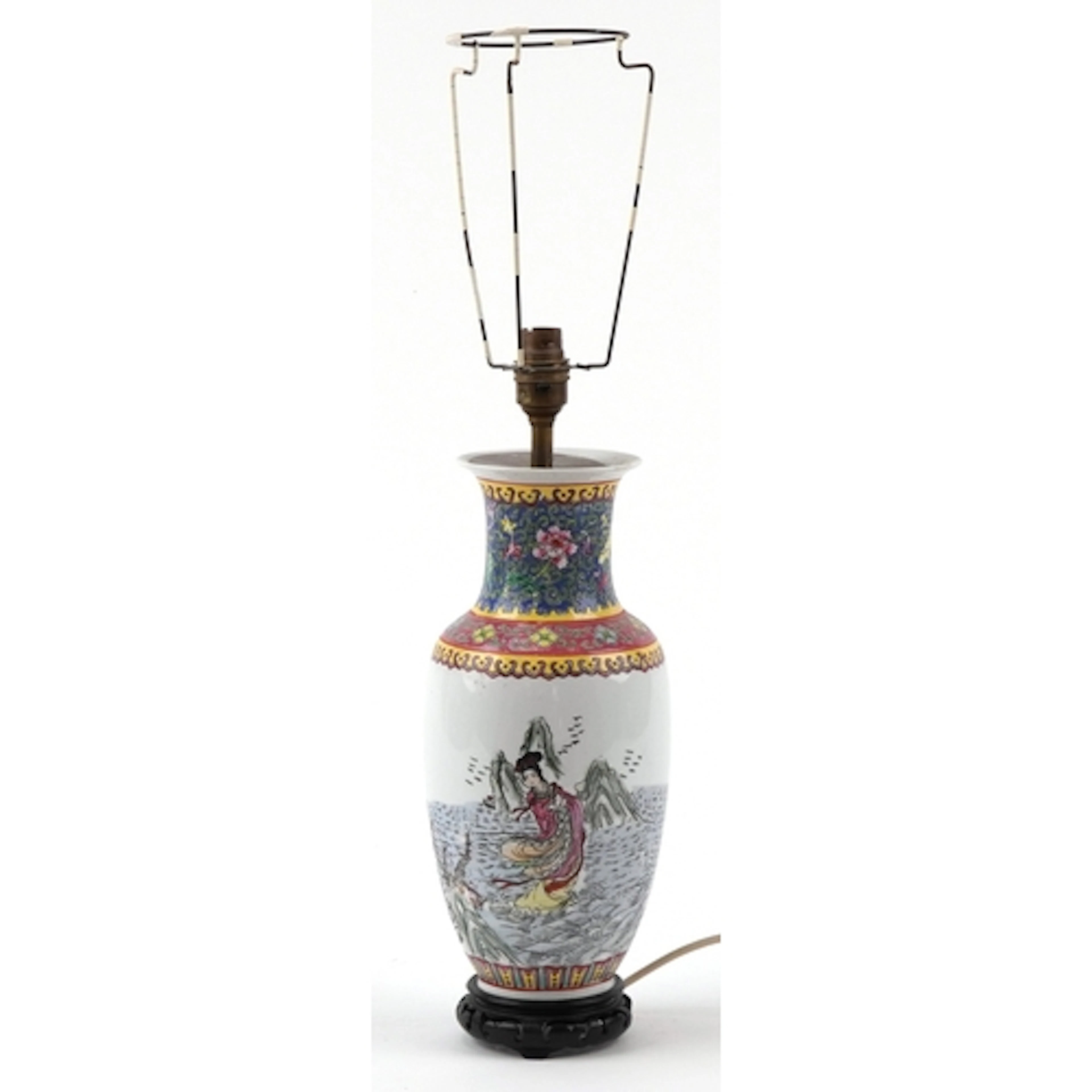 Chinese porcelain table lamp hand painted with a female at s...