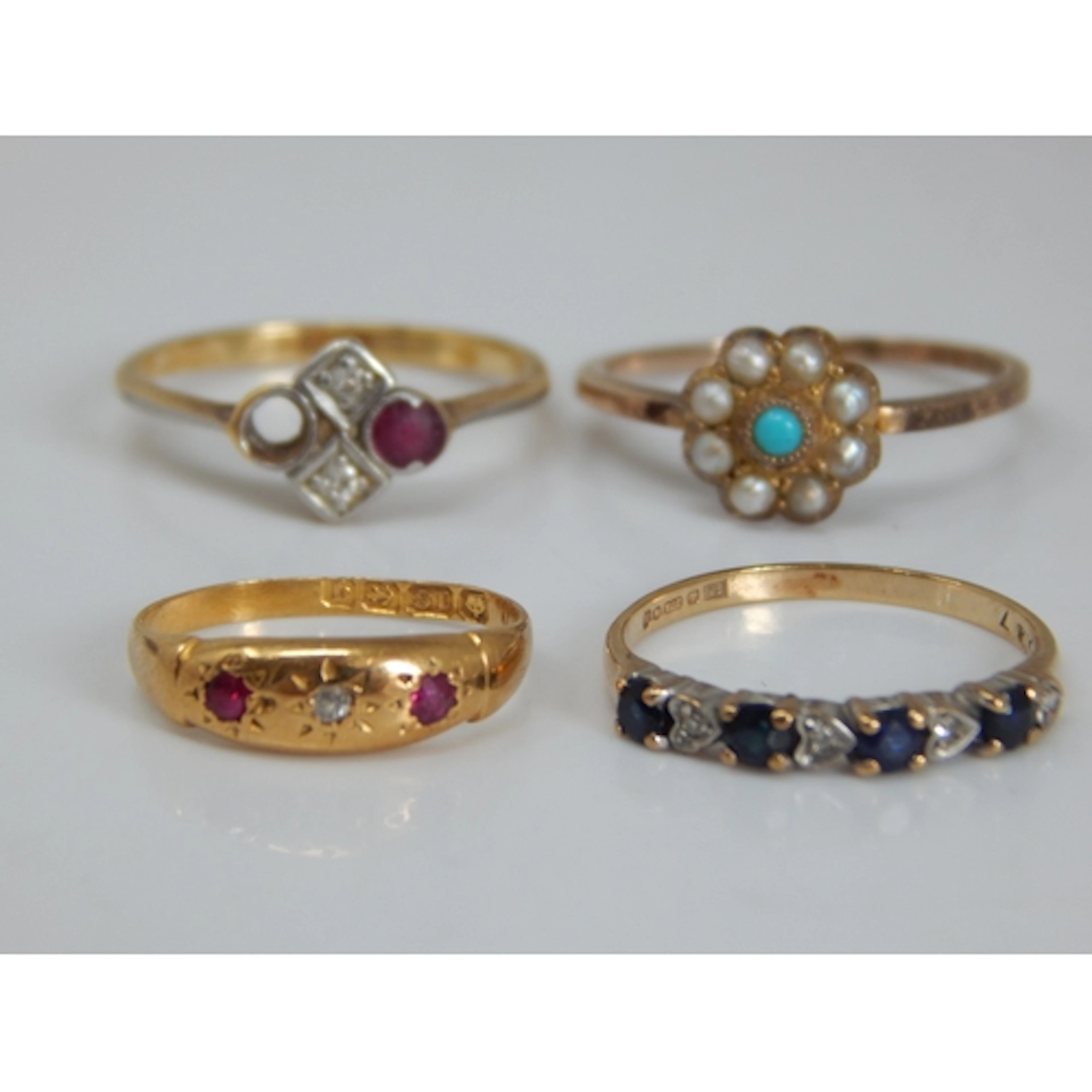 3 x 9ct Gold Rings + an 18ct Gold Ruby & Diamond Ring : Size...