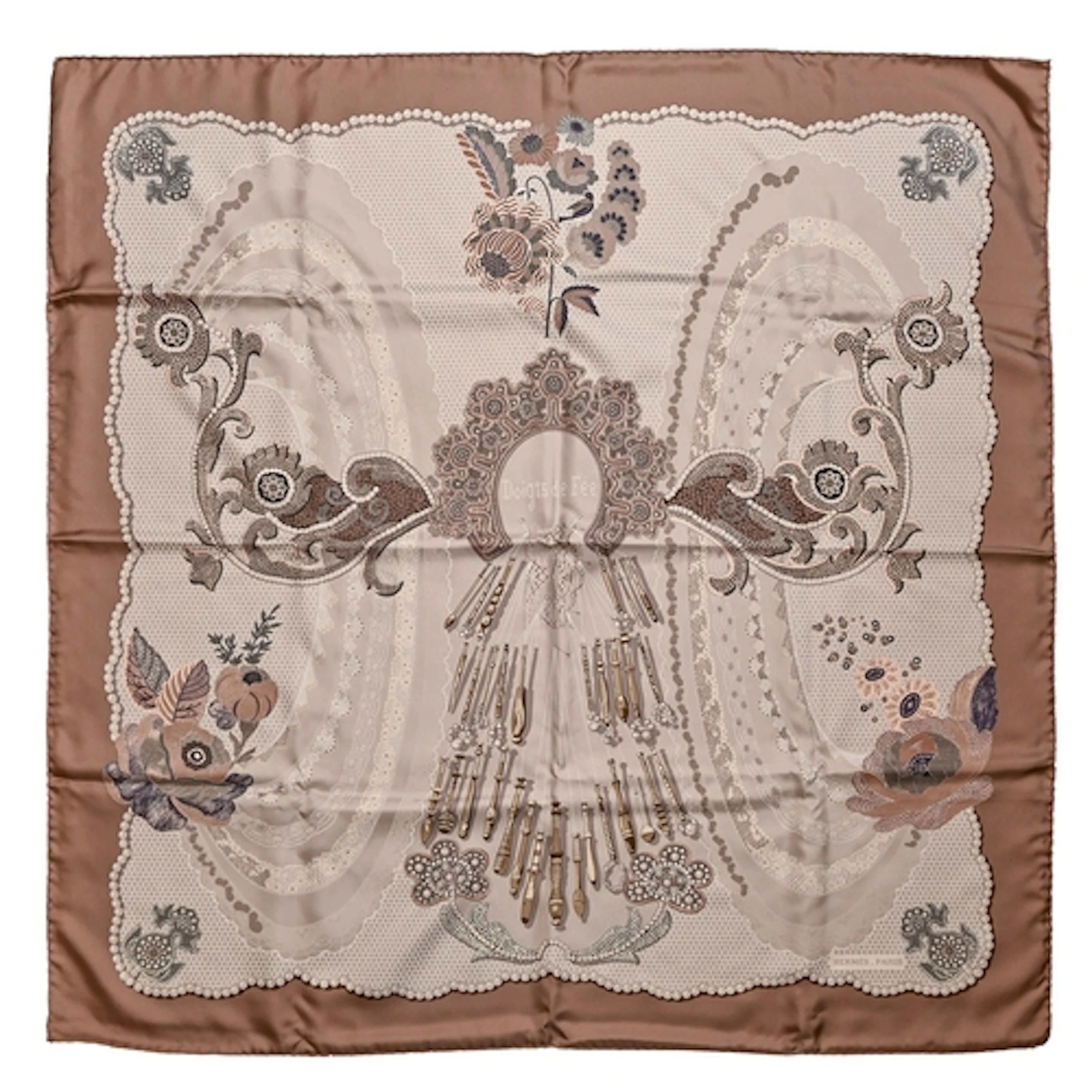 Fashion. Two Hermés printed silk scarves, Doigts de Fée, des...
