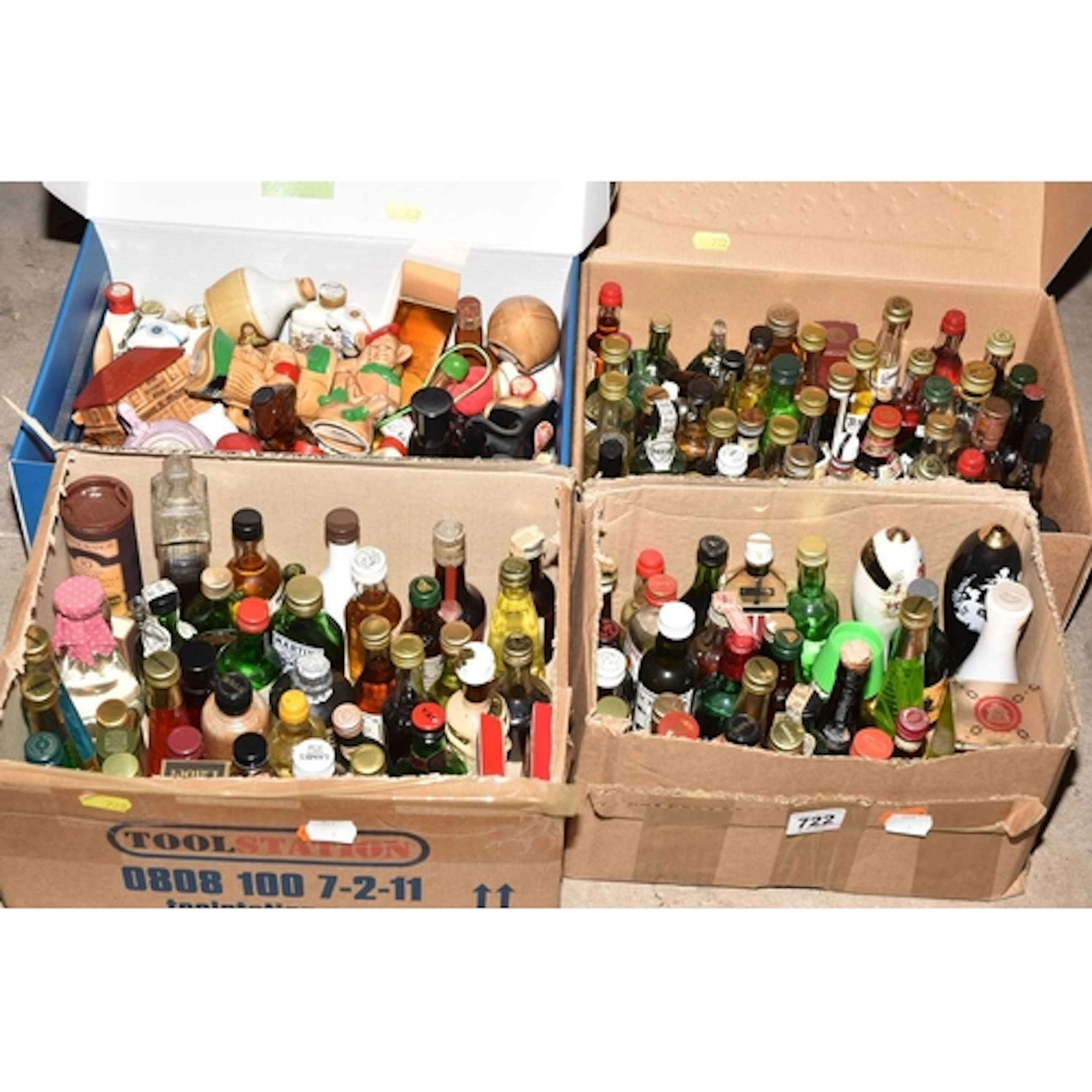 ALCOHOL, four boxes containing over 150 alcoholic 'miniature...