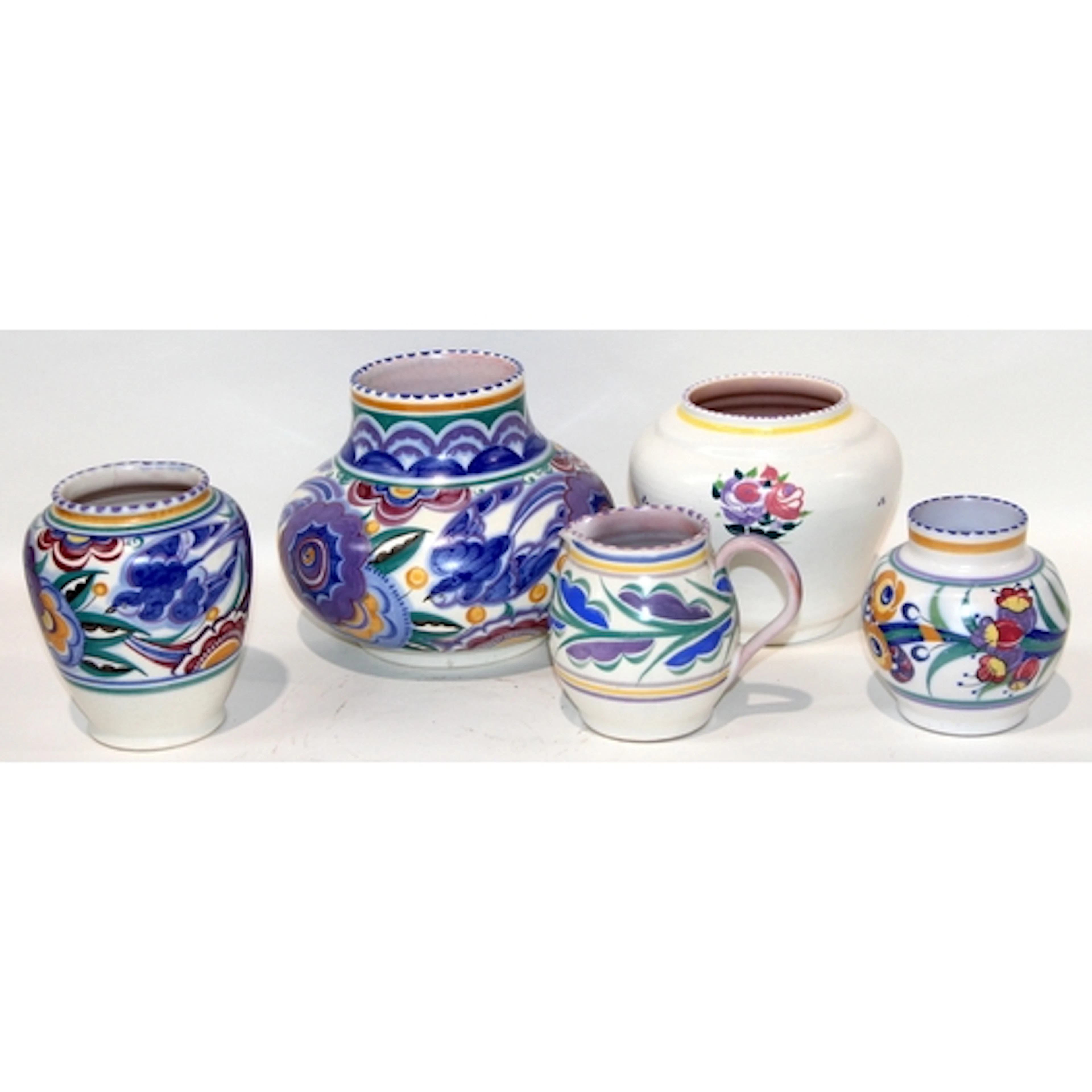 Poole Pottery shape 424 HE pattern vase together with 4 othe...