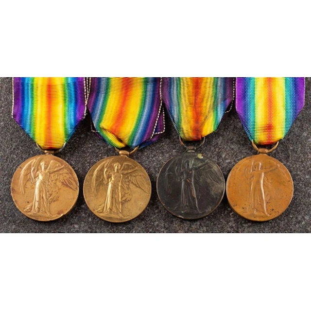 Four George V Victory Medals. 'T-21885 Dvr L C Rudduck ASC'...