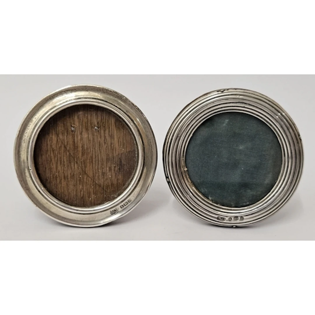 2 Small Circular Hallmarked Silver Photograph Frames, ribbed...