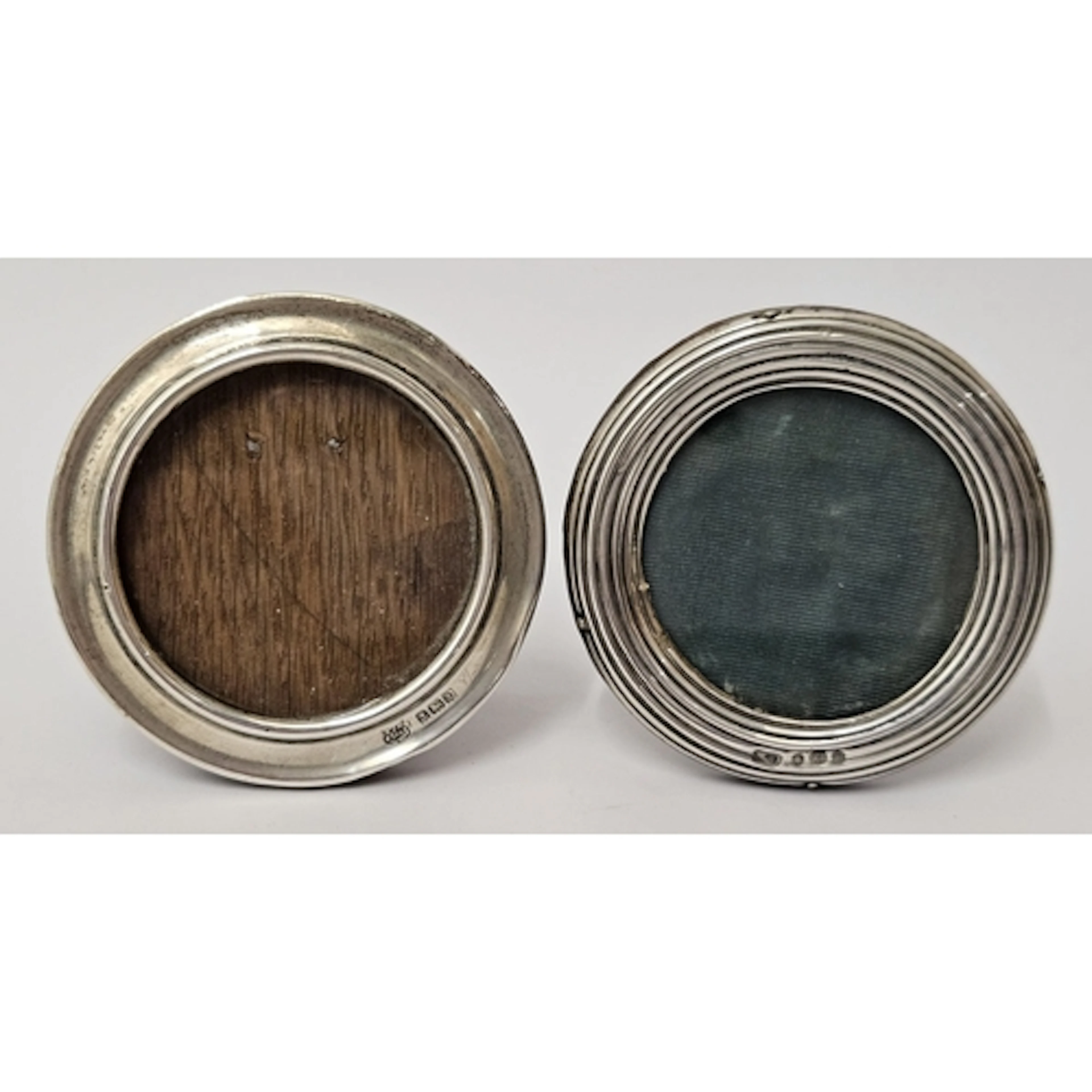 2 Small Circular Hallmarked Silver Photograph Frames, ribbed...
