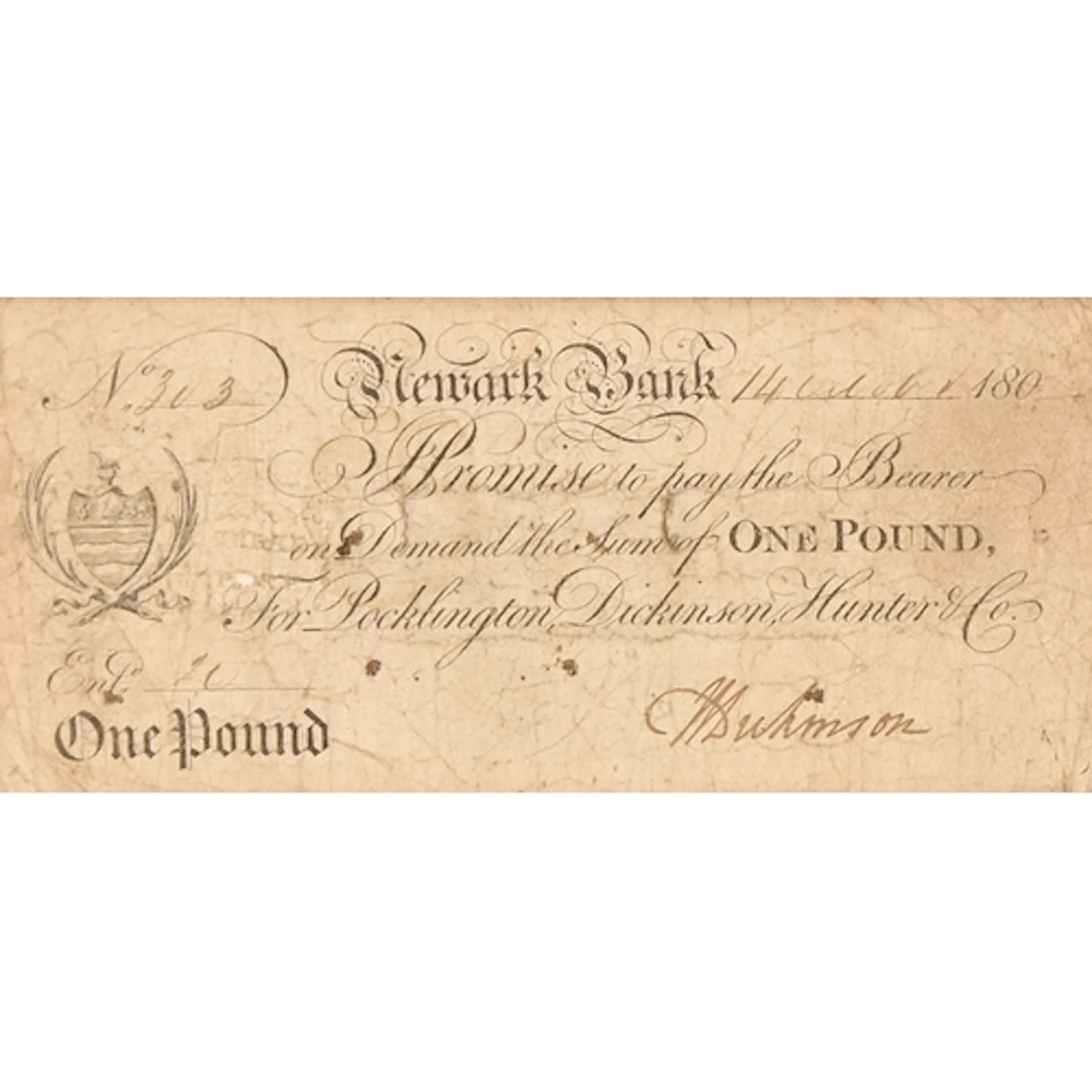 Paper money. Newark Bank, Pocklington, Dickinson, Hunter &am...