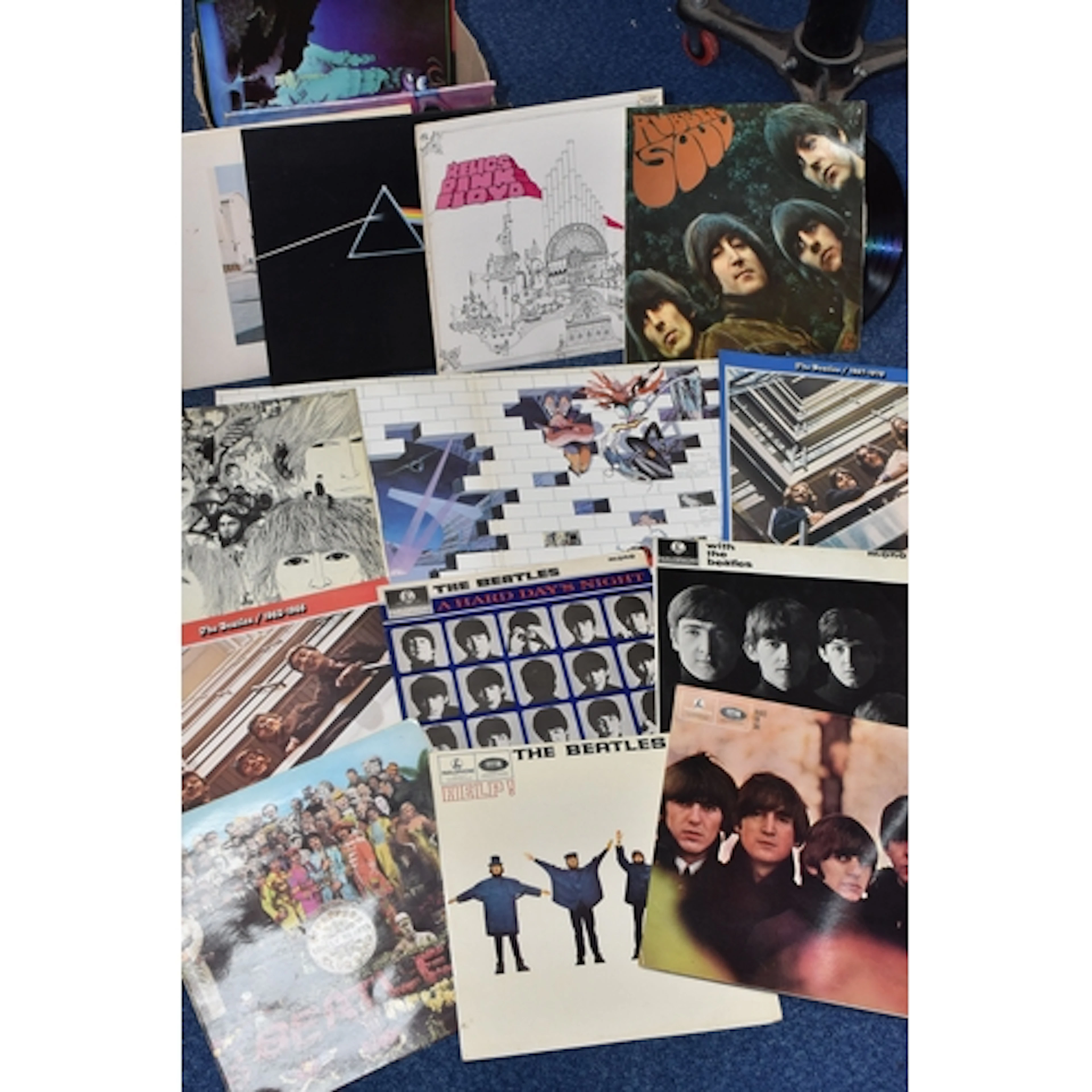 A BOX OF SIXTEEN RECORDS to include nine Beatles records o i...