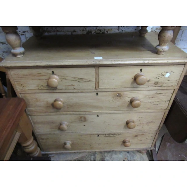 19th Century pine chest, of two short and three long drawers...