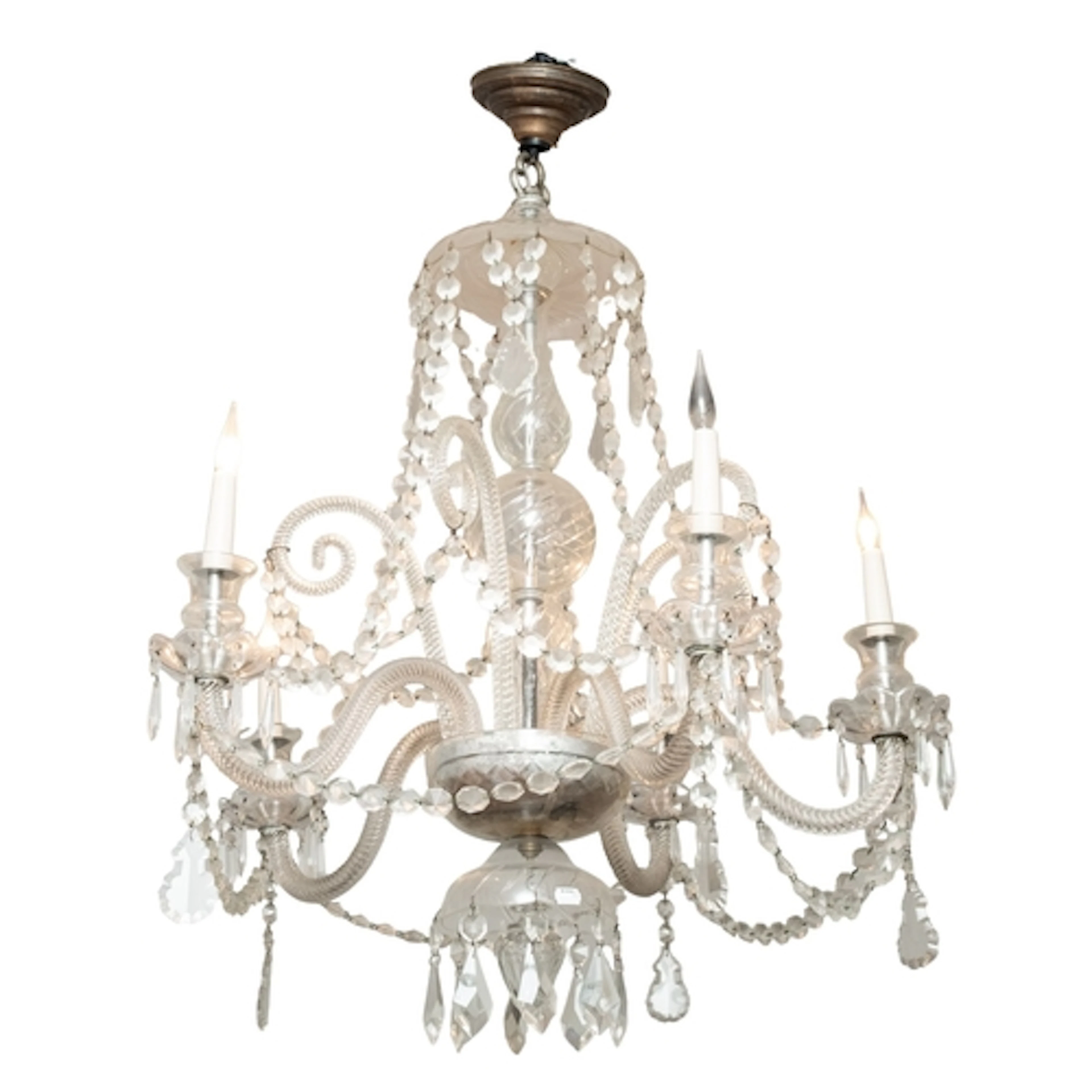A glass five light chandelier in Regency style, 20th Century...