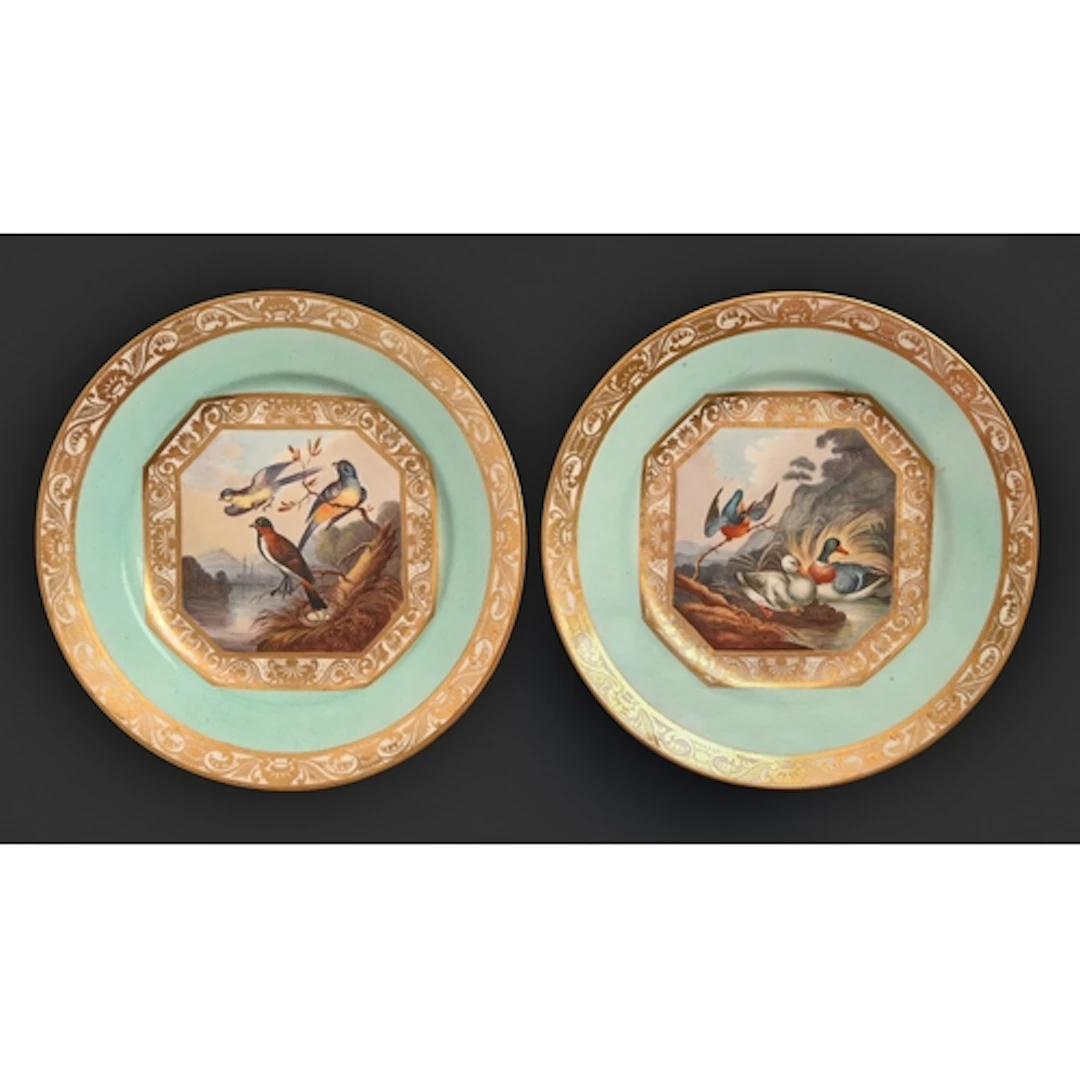 A pair of Derby cabinet plates, c1815, painted by Richard Do...
