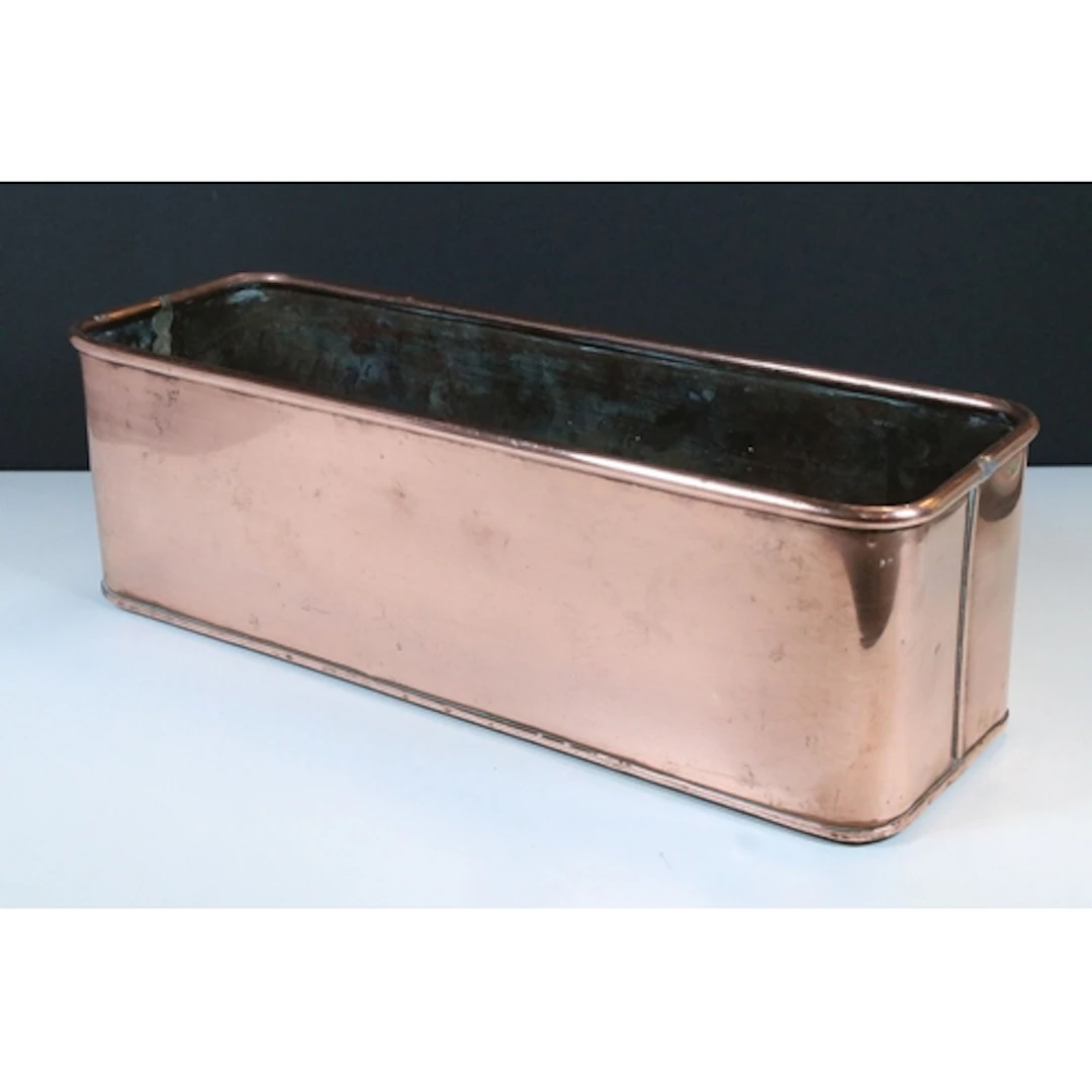 Large copper rectangular planter with rolled rim, 43cm long ...