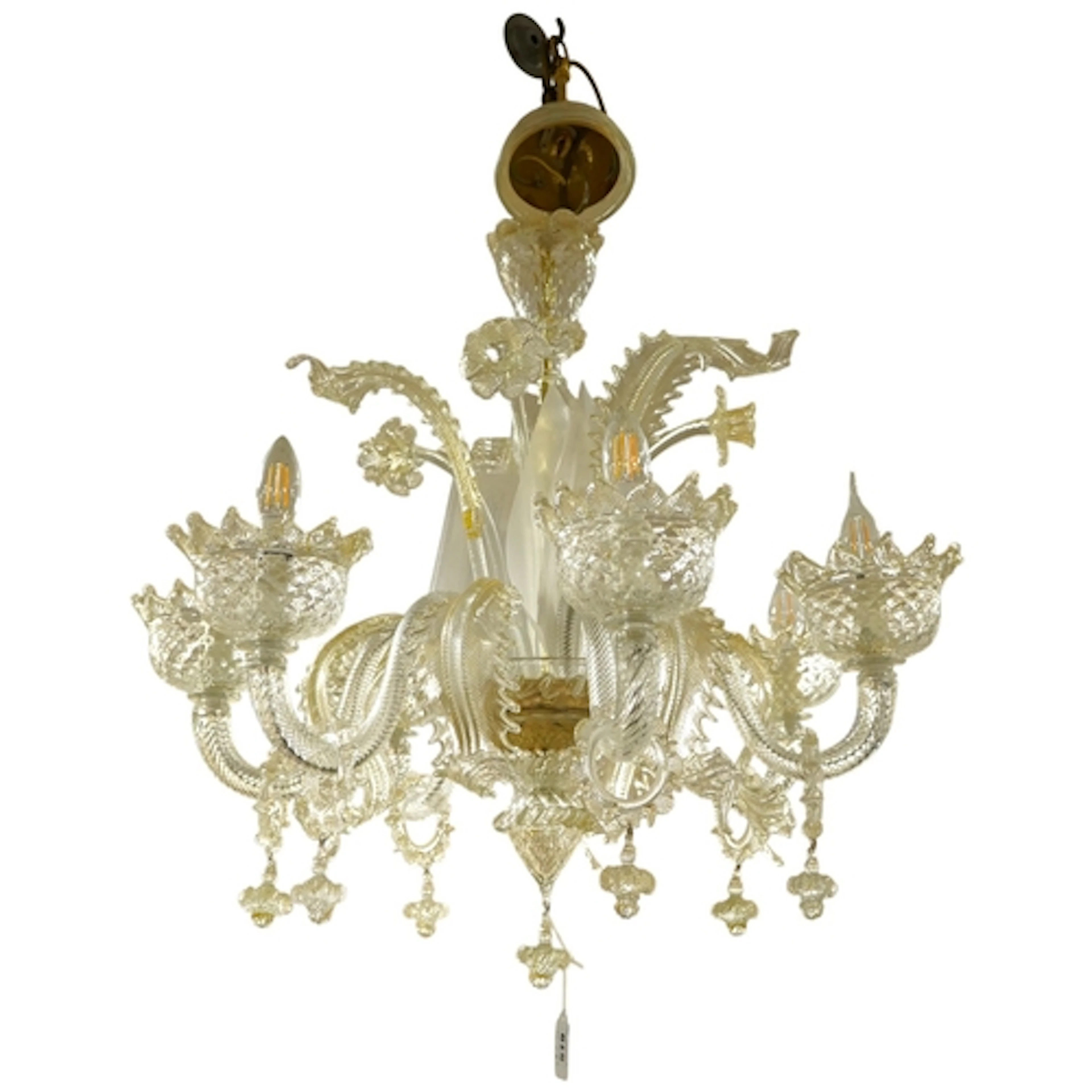 A six branch Murano glass chandelier with decorative glass l...
