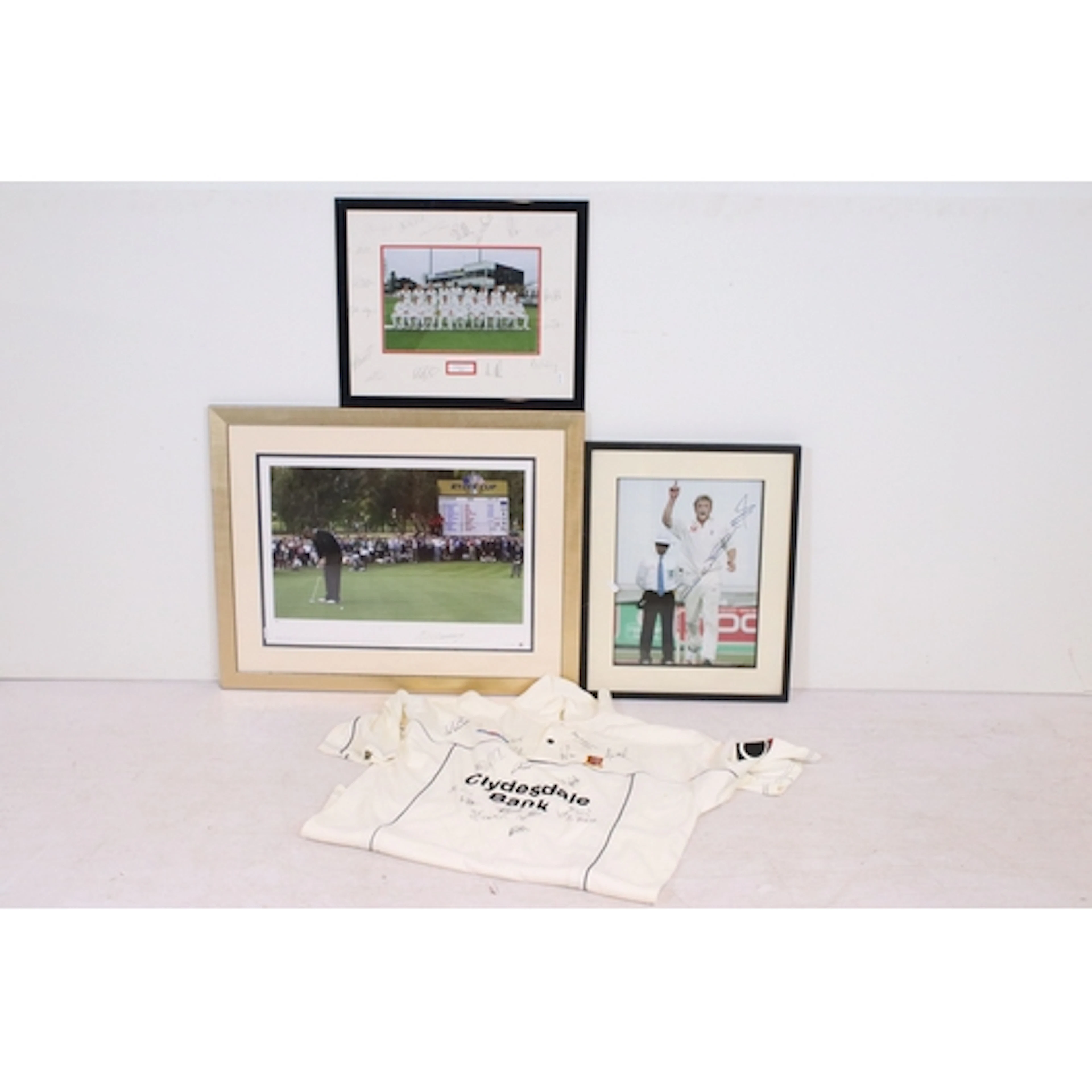 Cricket & Golf - Three framed & glazed signed pictures to i...
