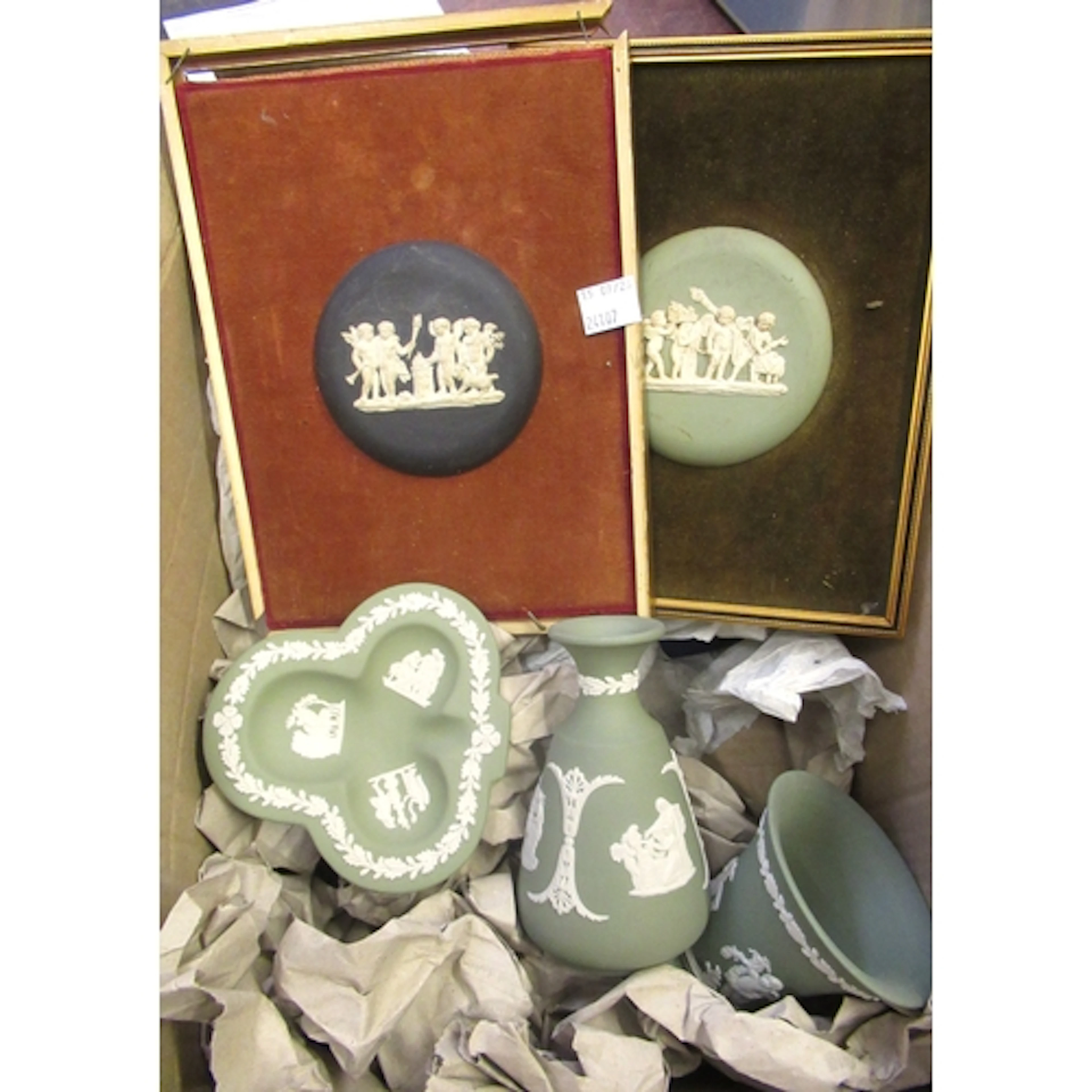 Two Wedgwood Jasperware plaques, together with other Wedgwoo...