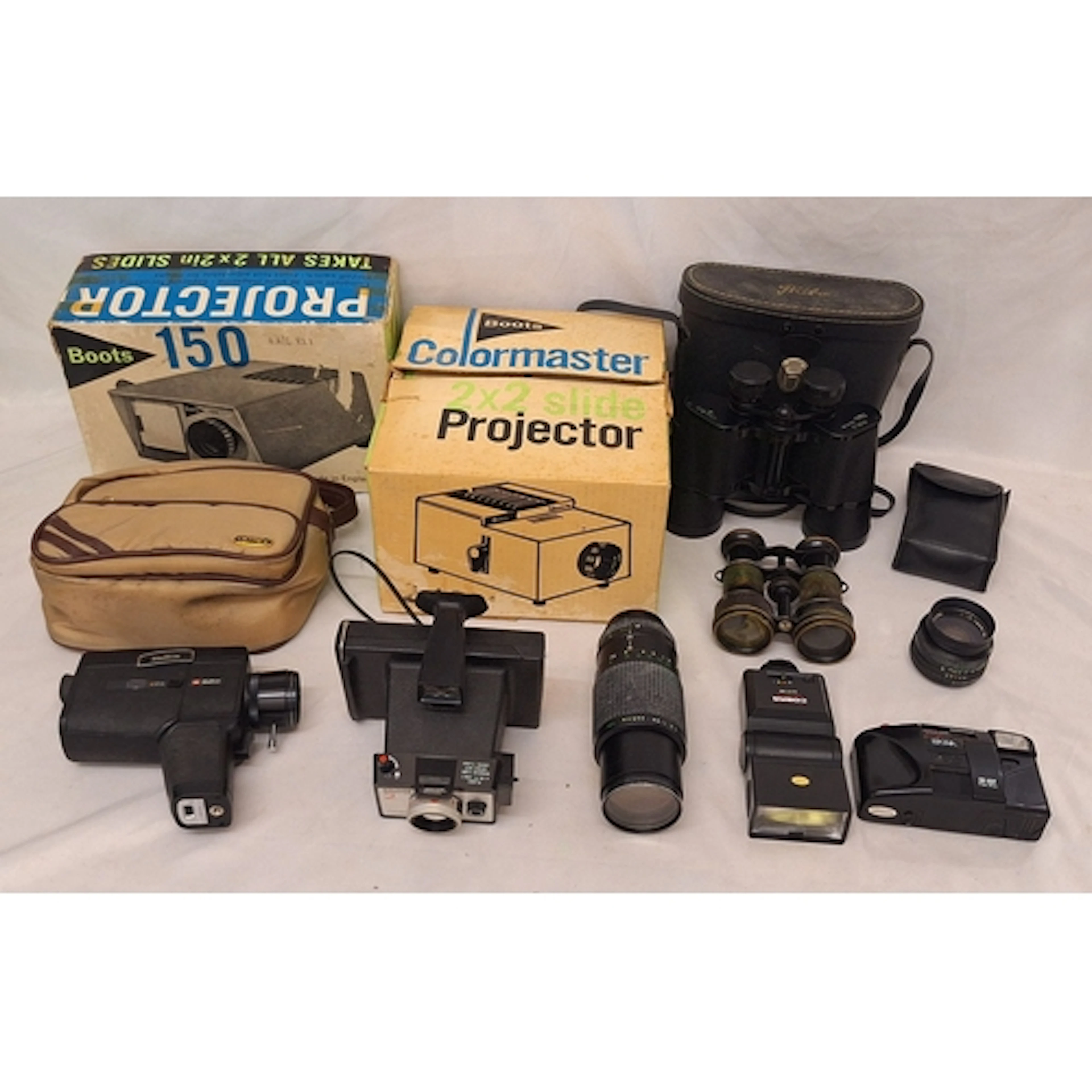 2 Boxed Boots Vintage Slide Projectors, Polaroid Land Camera...
