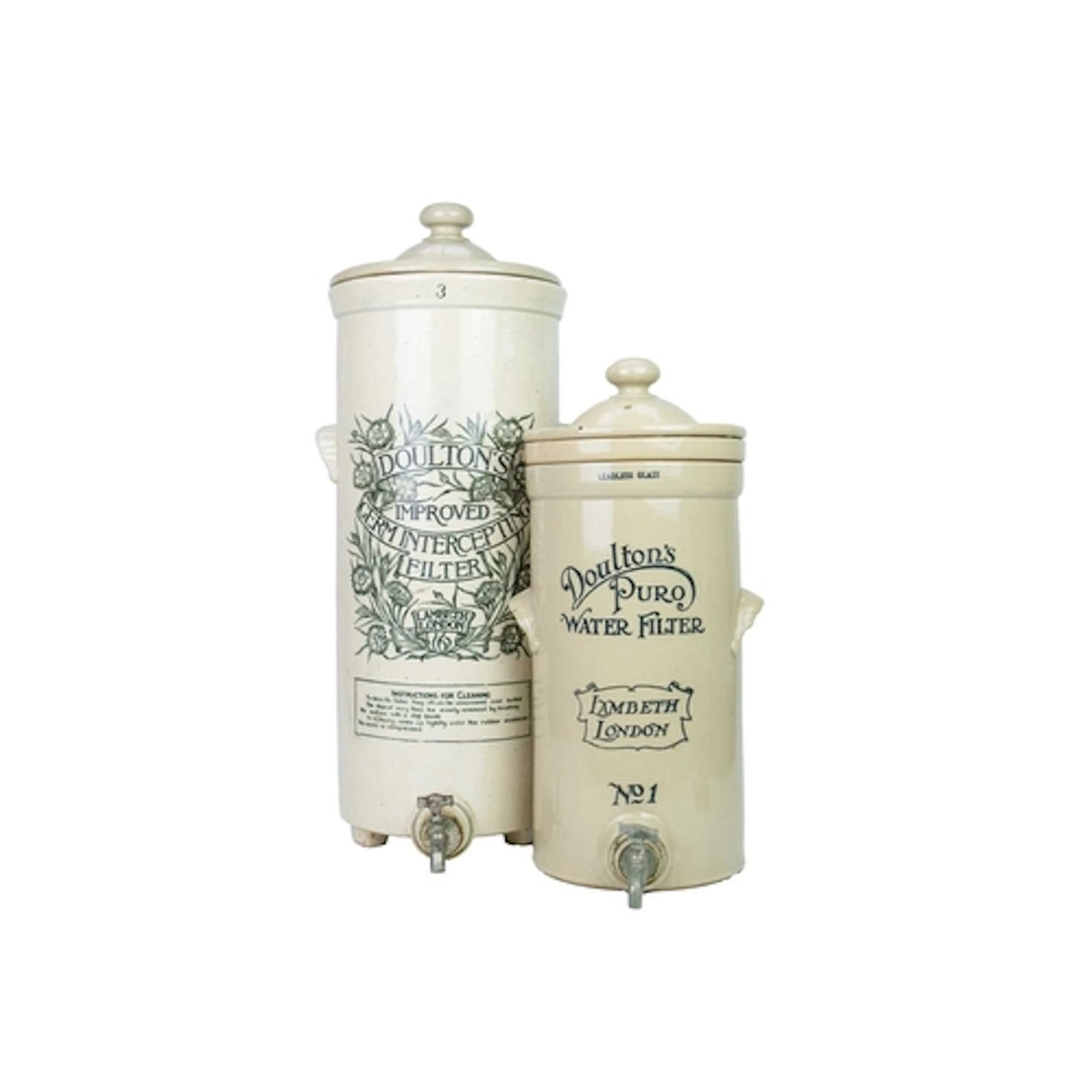 A late 19th century Doulton Lambeth water filter with lid. P...