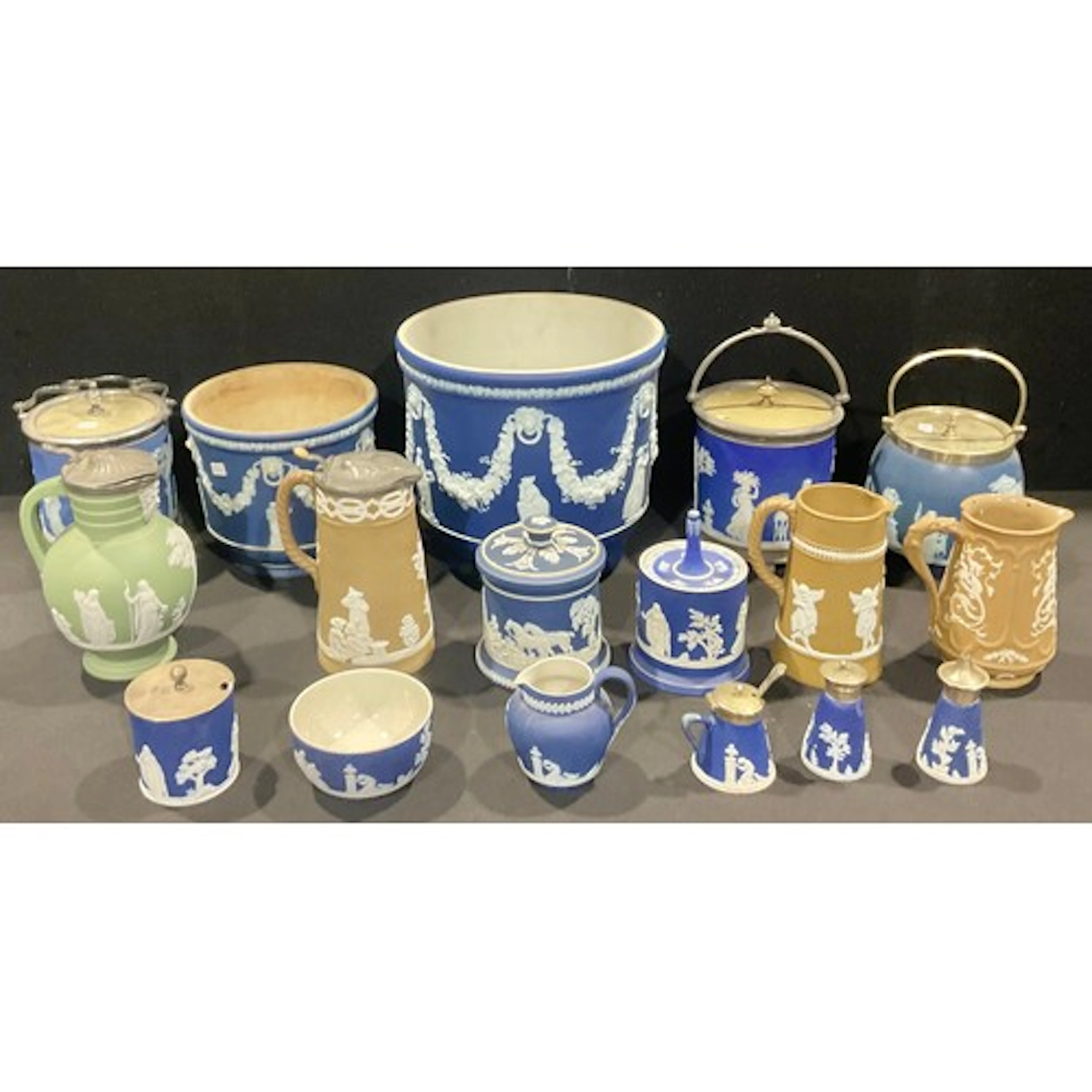 A Wedgwood green Jasperware globular pitcher, typically spri...