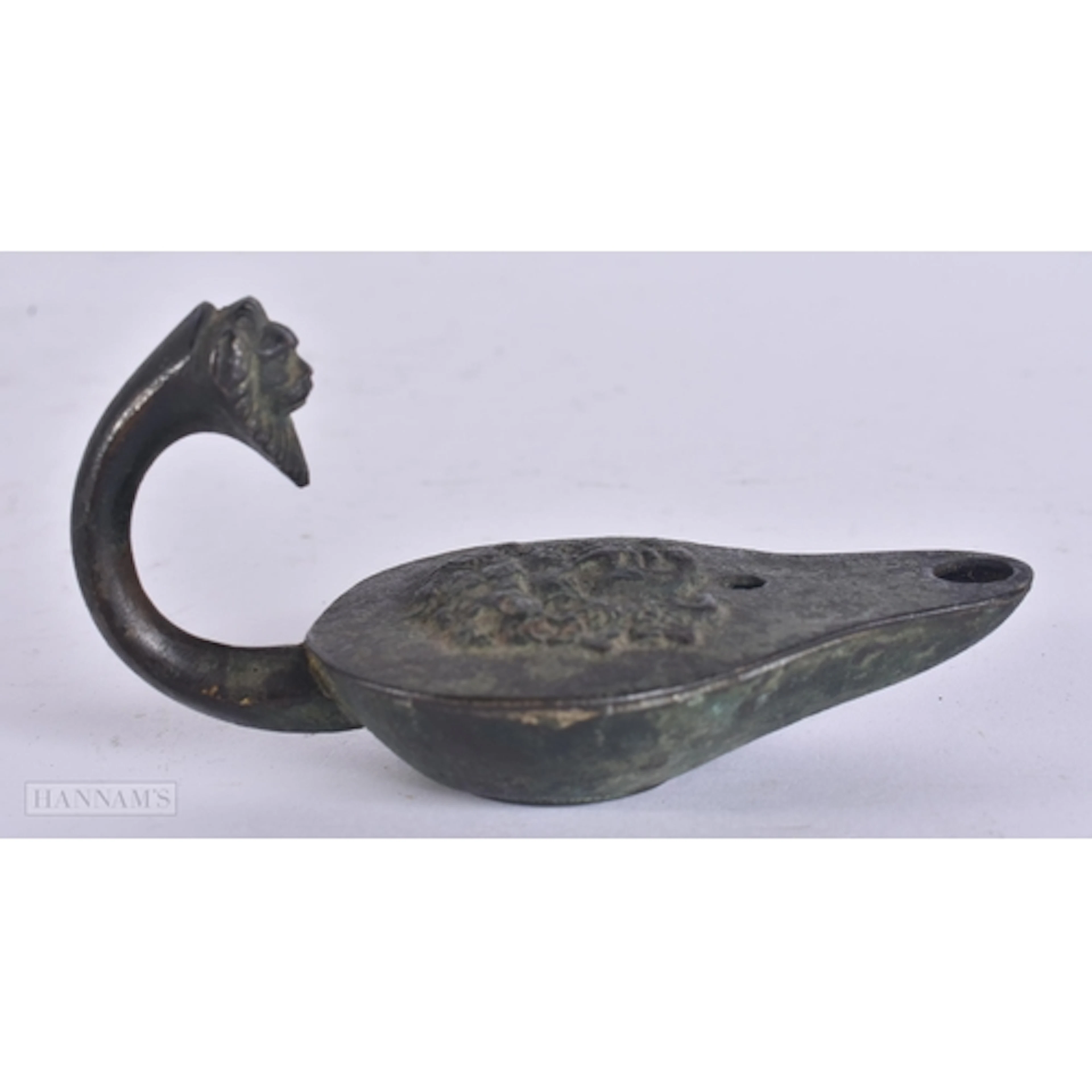 A 19TH CENTURY GRAND TOUR BRONZE BACCHUS MASK OIL LAMP After...