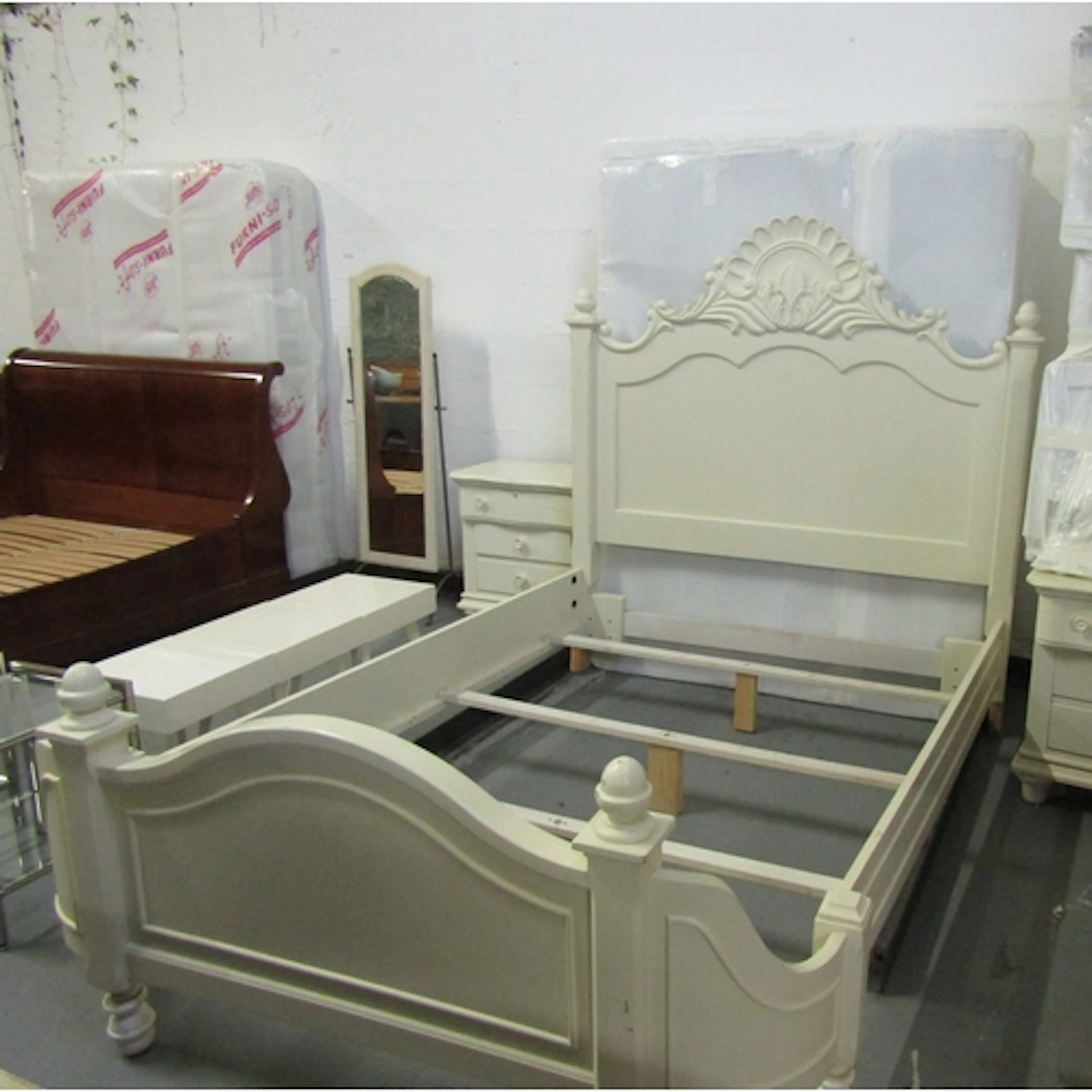 Cream Painted Bed 5ft 6 Inches Sound Construction with Mattr...