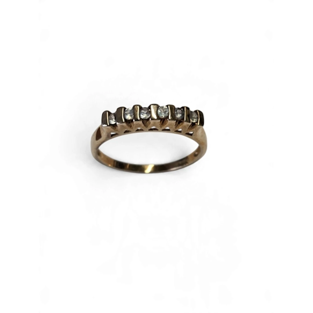 An attractive 9-carat gold six-stone blue topaz ring, the vi...