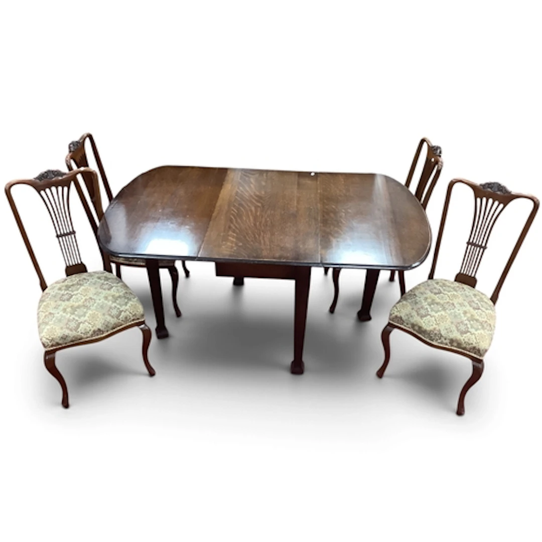 Oak Drop Leaf Dining Table on tapering legs, set of four ear...
