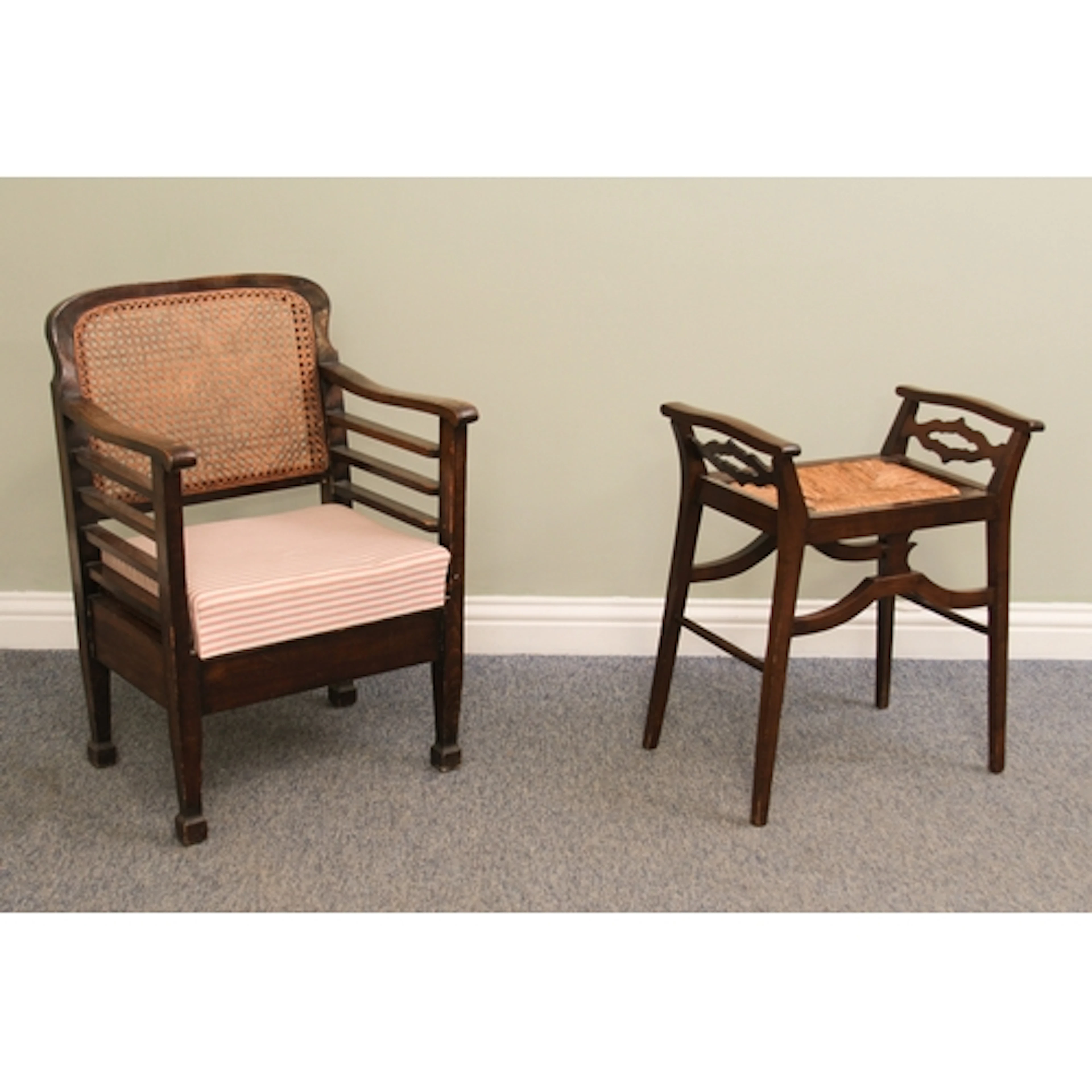 Two pieces - 1. an Utico mahogany adjustable piano chair, w...