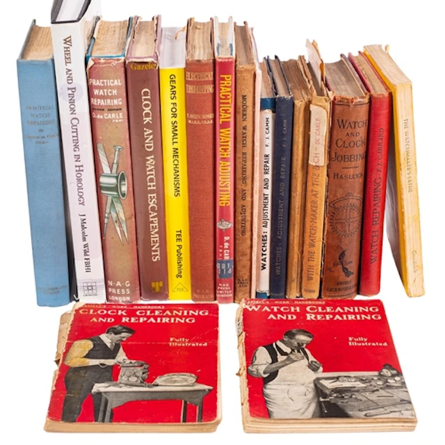 Eighteen horological reference books to include: Watch Adju...