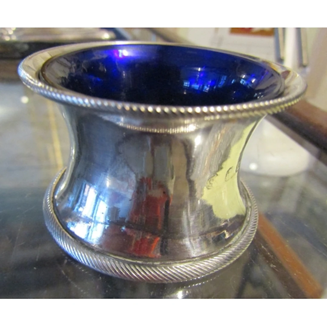 Irish Silver Cruet Pot with Bristol Blue Liner Open Flar Rim...