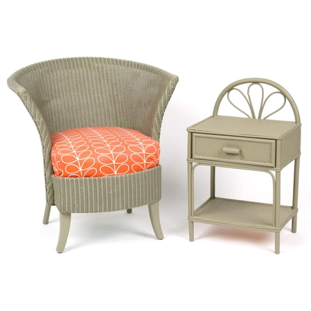 Lloyd loom style painted wicker tub chair with upholstered s...