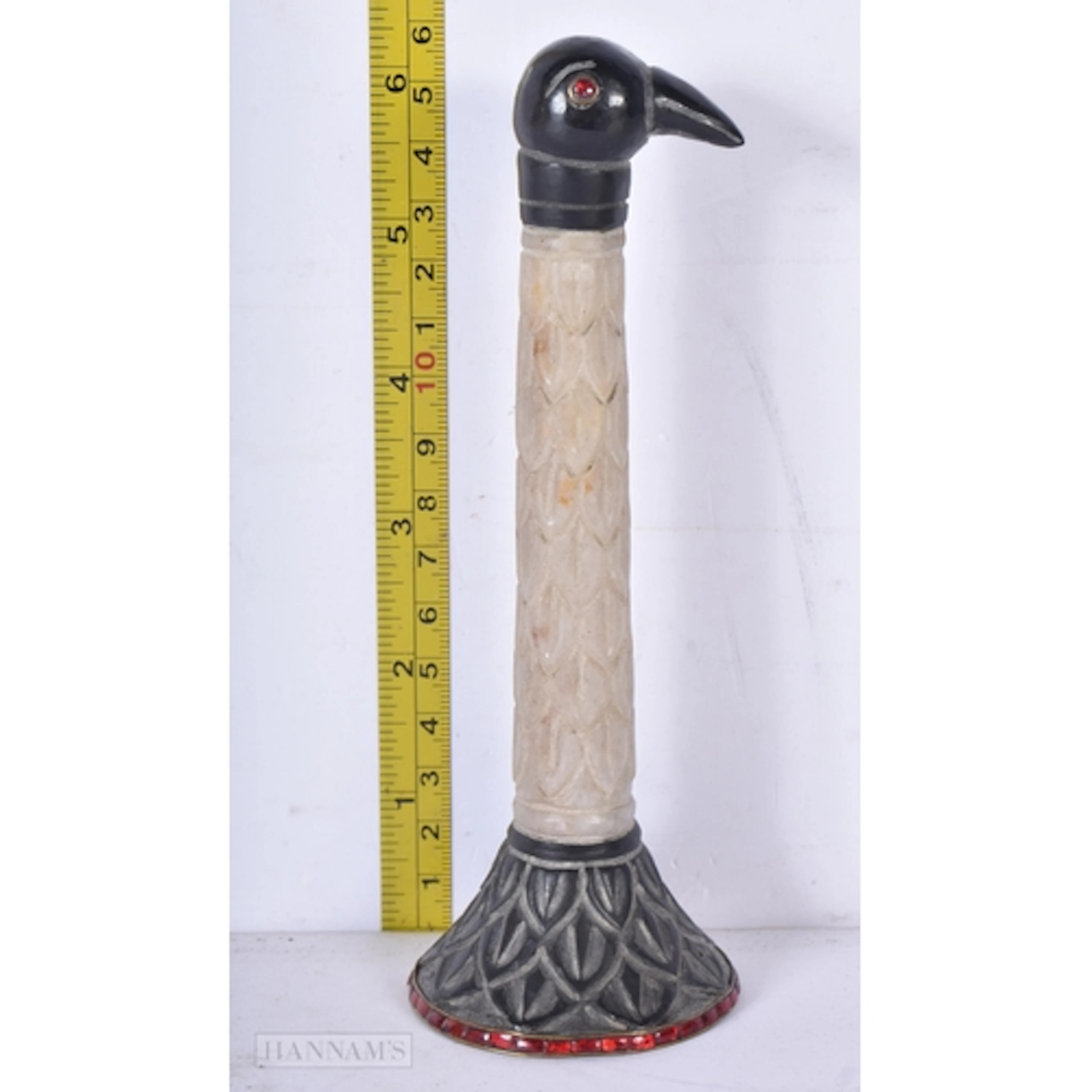 An Indian Mugham carved stone and jewelled stamp in the form...
