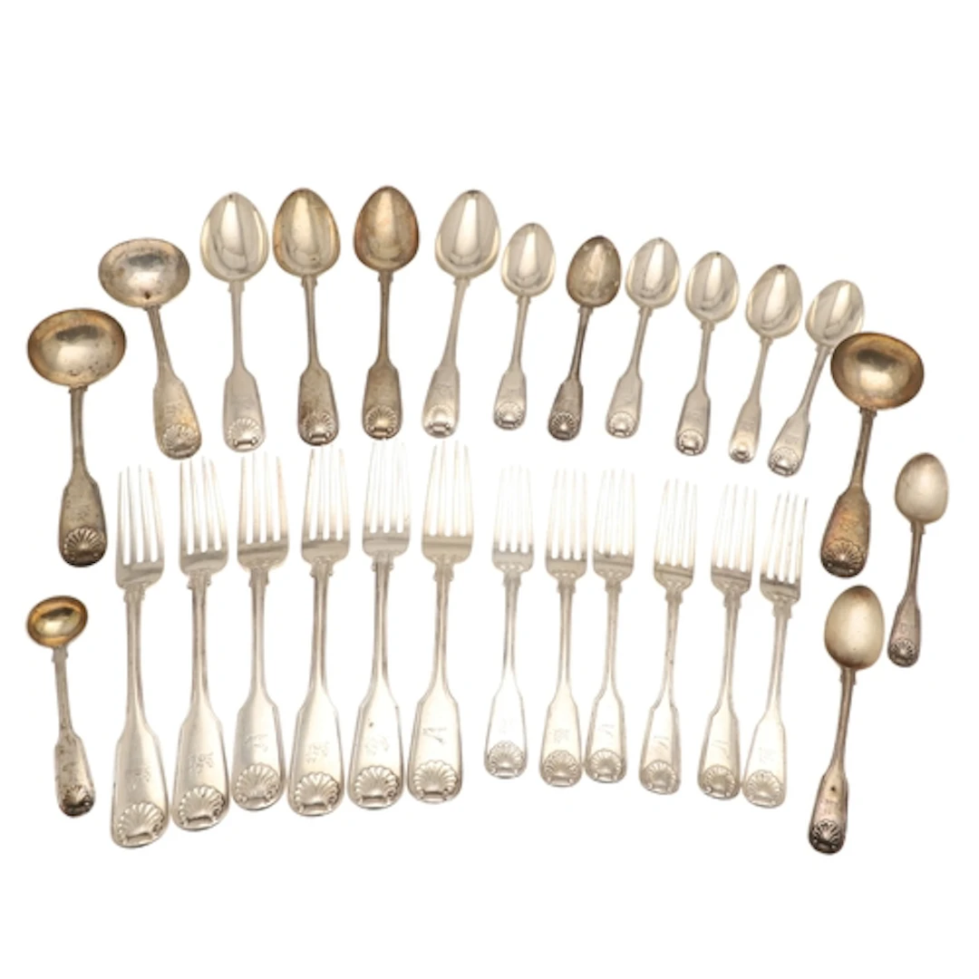 A MATCHED SET OF MAINLY VICTORIAN SILVER FIDDLE, THREAD AND ...