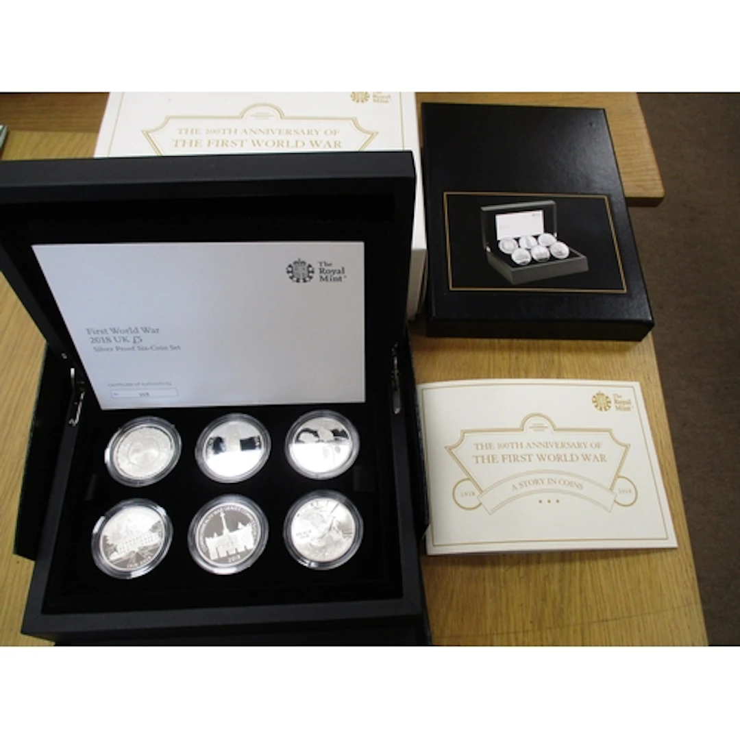 2018 'First World War' £5 silver proof cased set of 6 FDC, w...