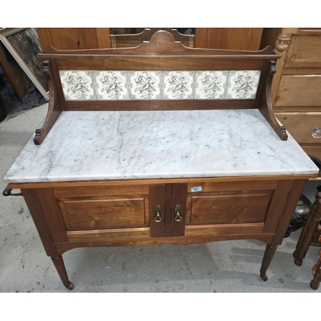 Late 19th/early 20th century walnut washstand with marble to...