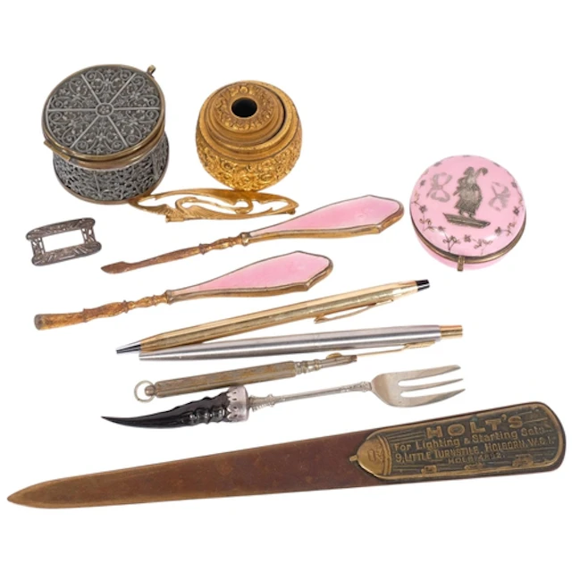 A group of various items, including a small French gilt-bras...