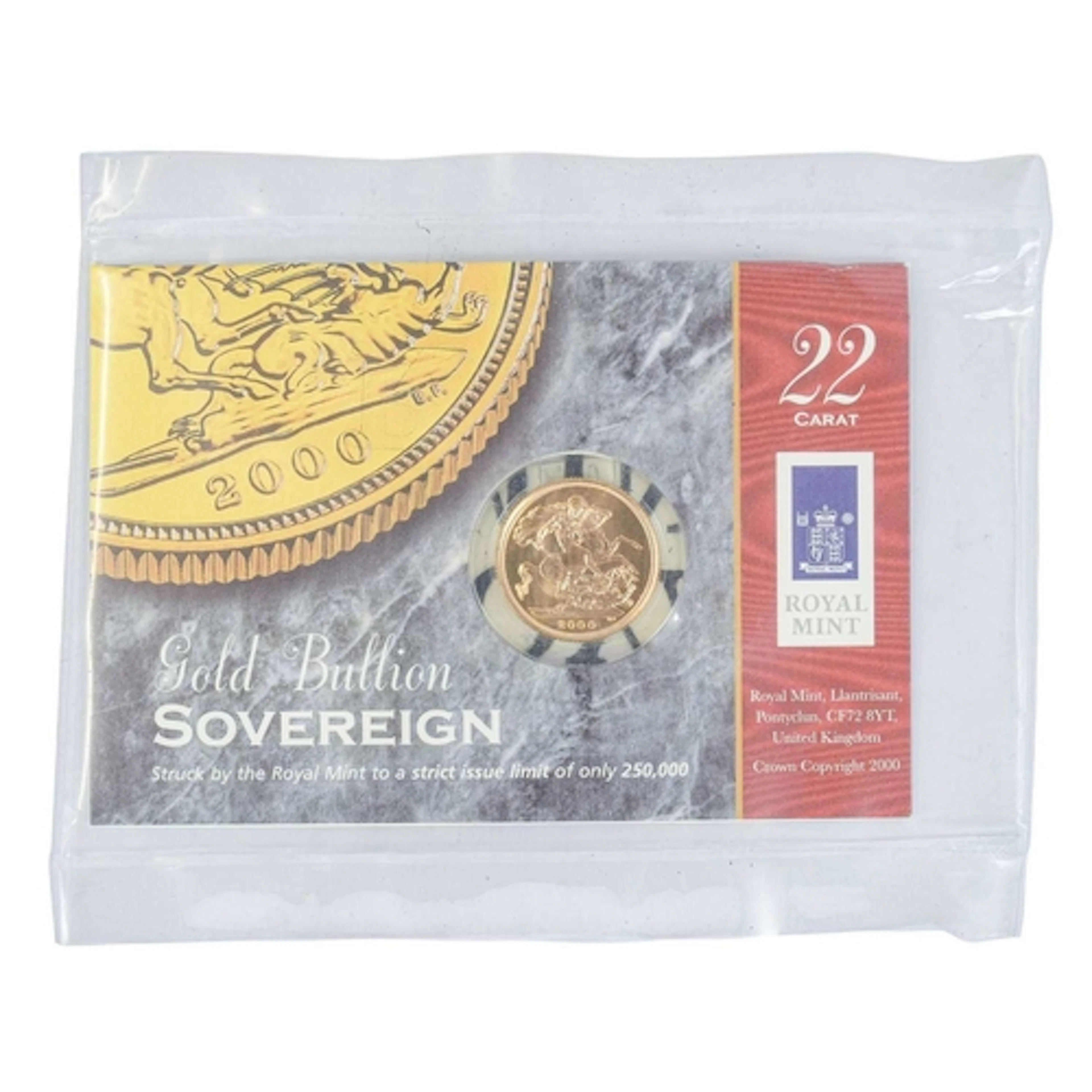 2000 sovereign. A gold bullion sovereign sealed in packet of...