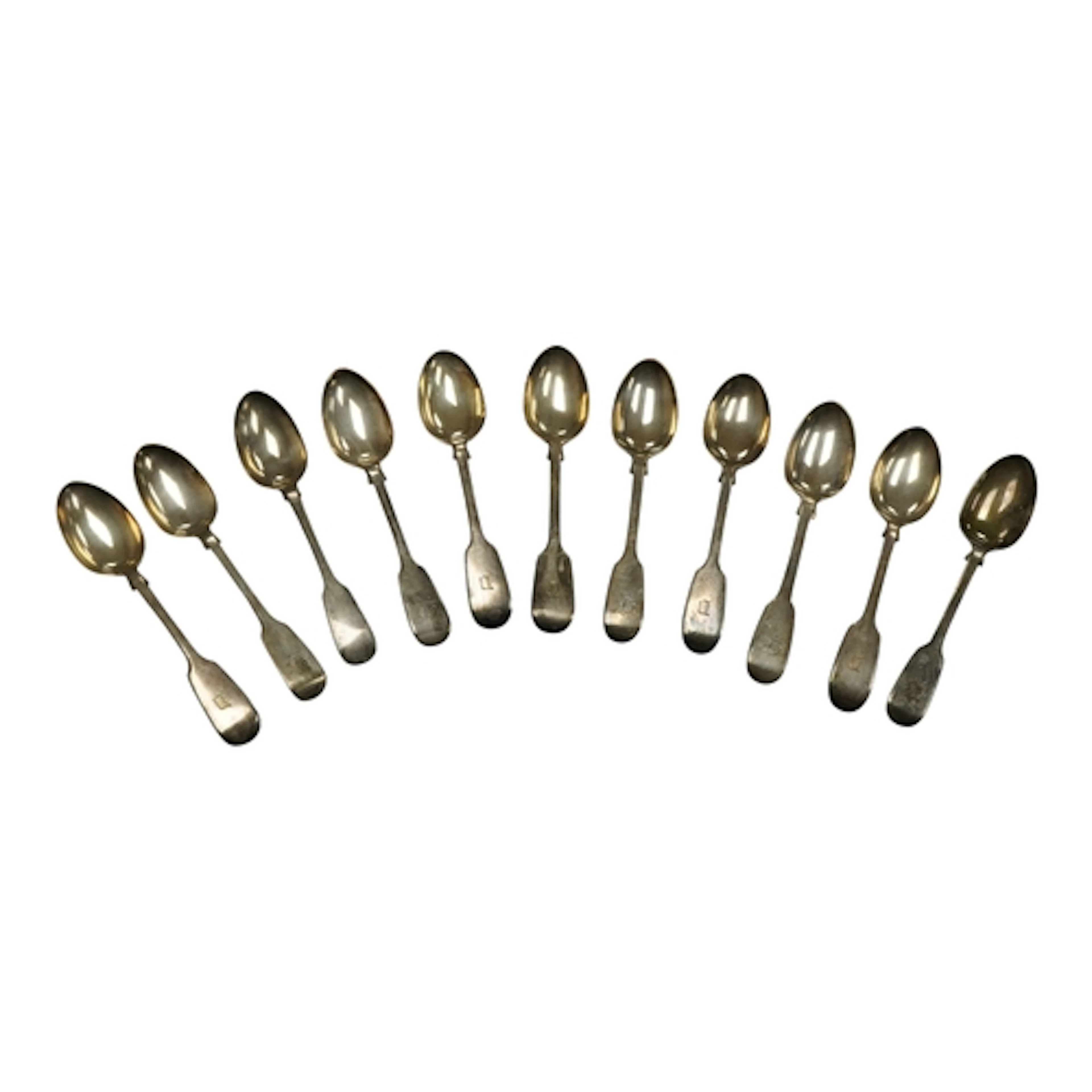 Victorian matched fiddle pattern silver teaspoons, mostly Lo...