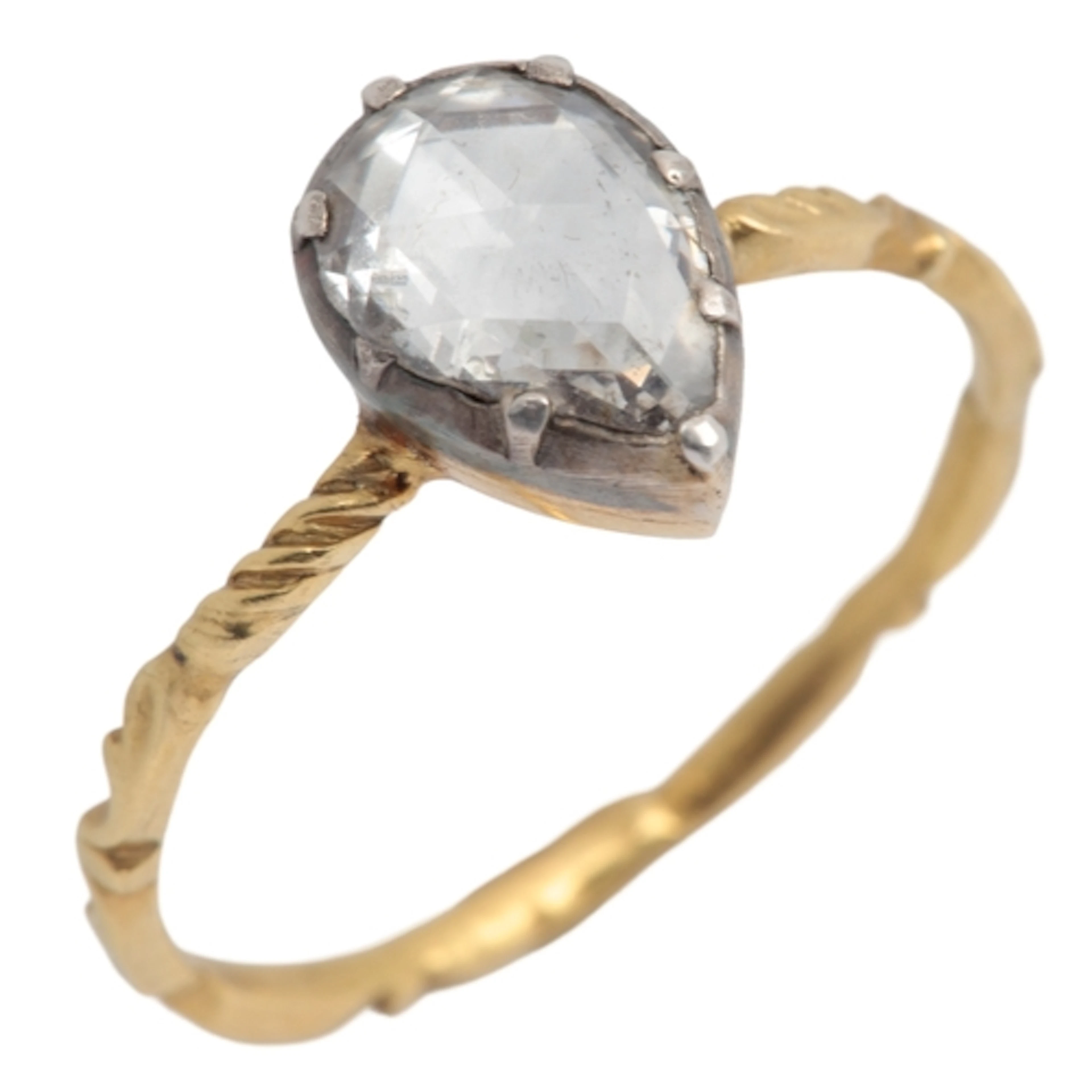 A rose-cut diamond ring, 19th century, centring on a pear-sh...